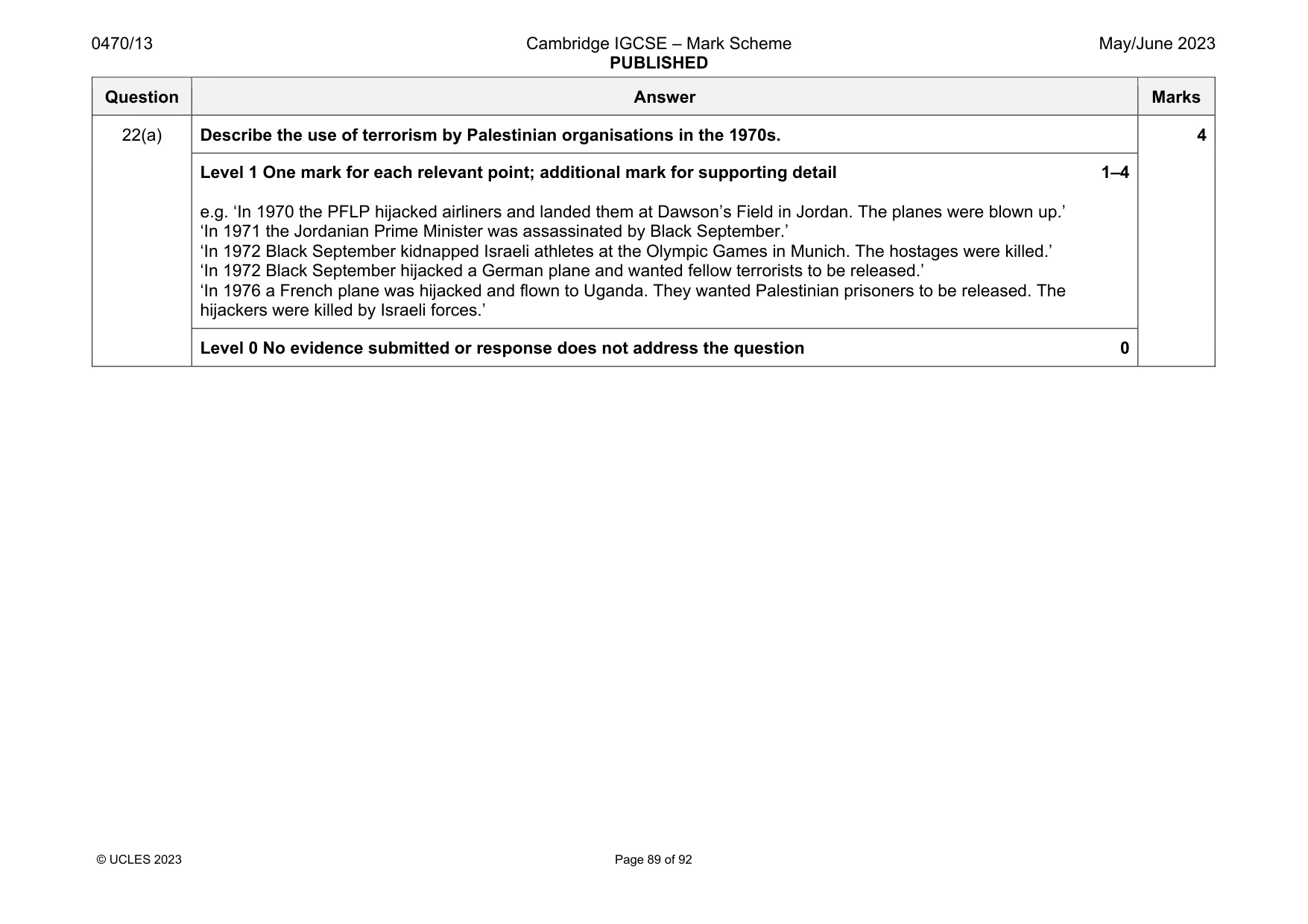 Mark scheme, page 89 of 92