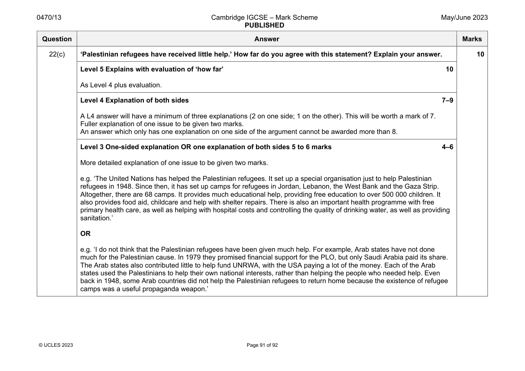 Mark scheme, page 91 of 92