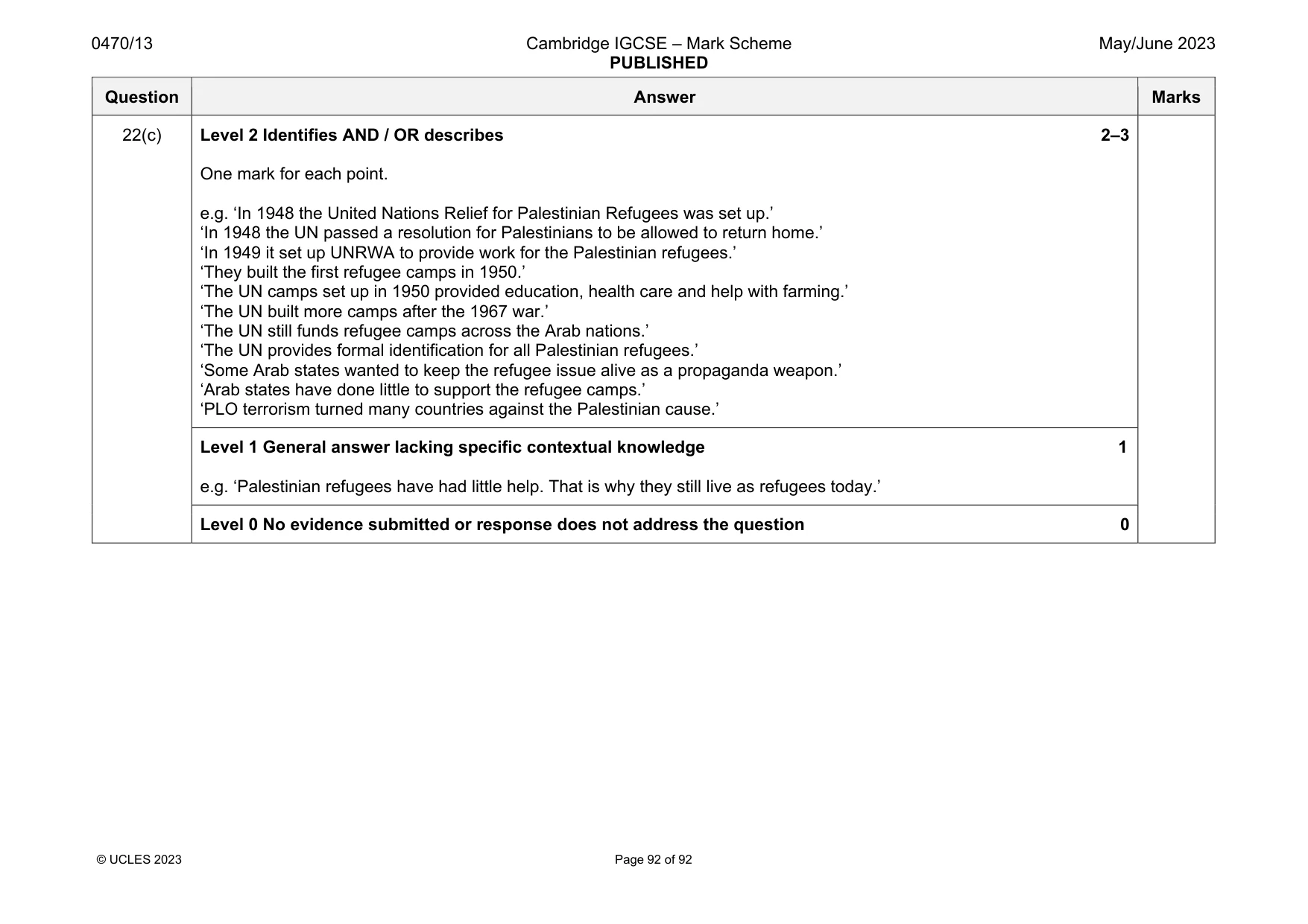 Mark scheme, page 92 of 92