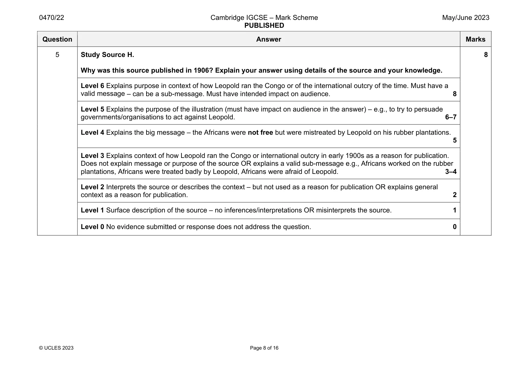 Mark scheme, page 8 of 16