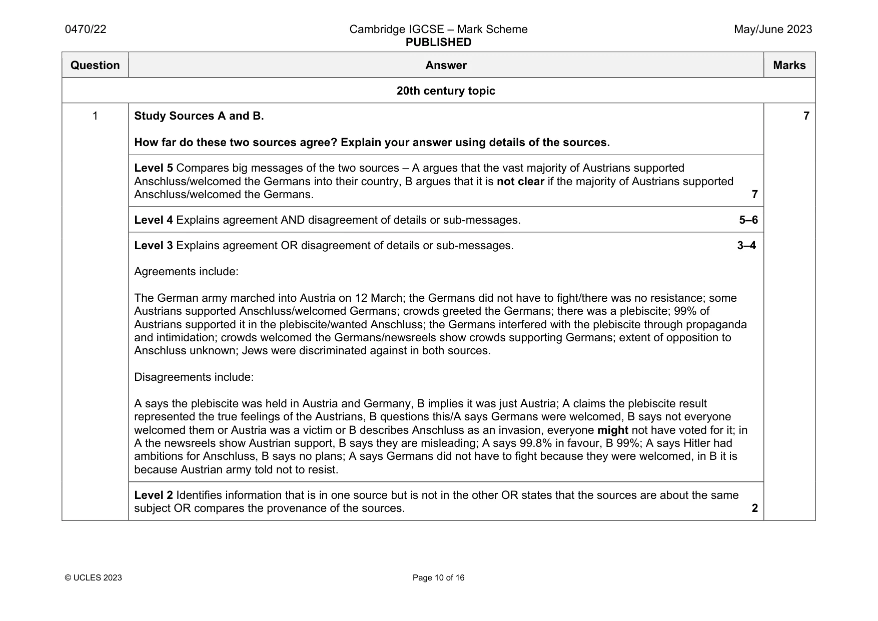 Mark scheme, page 10 of 16
