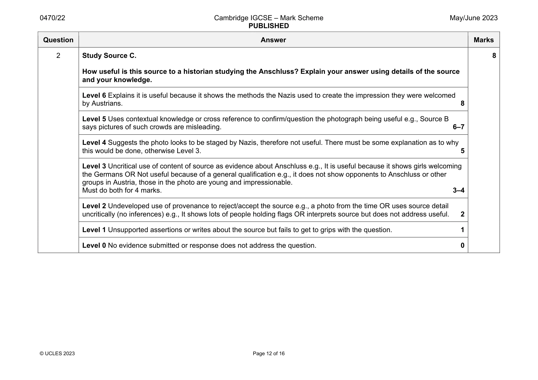 Mark scheme, page 12 of 16