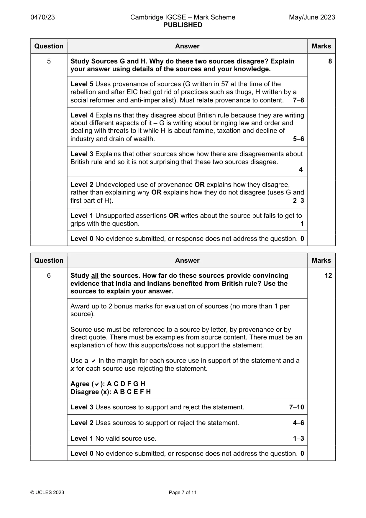 Mark scheme, page 7 of 11