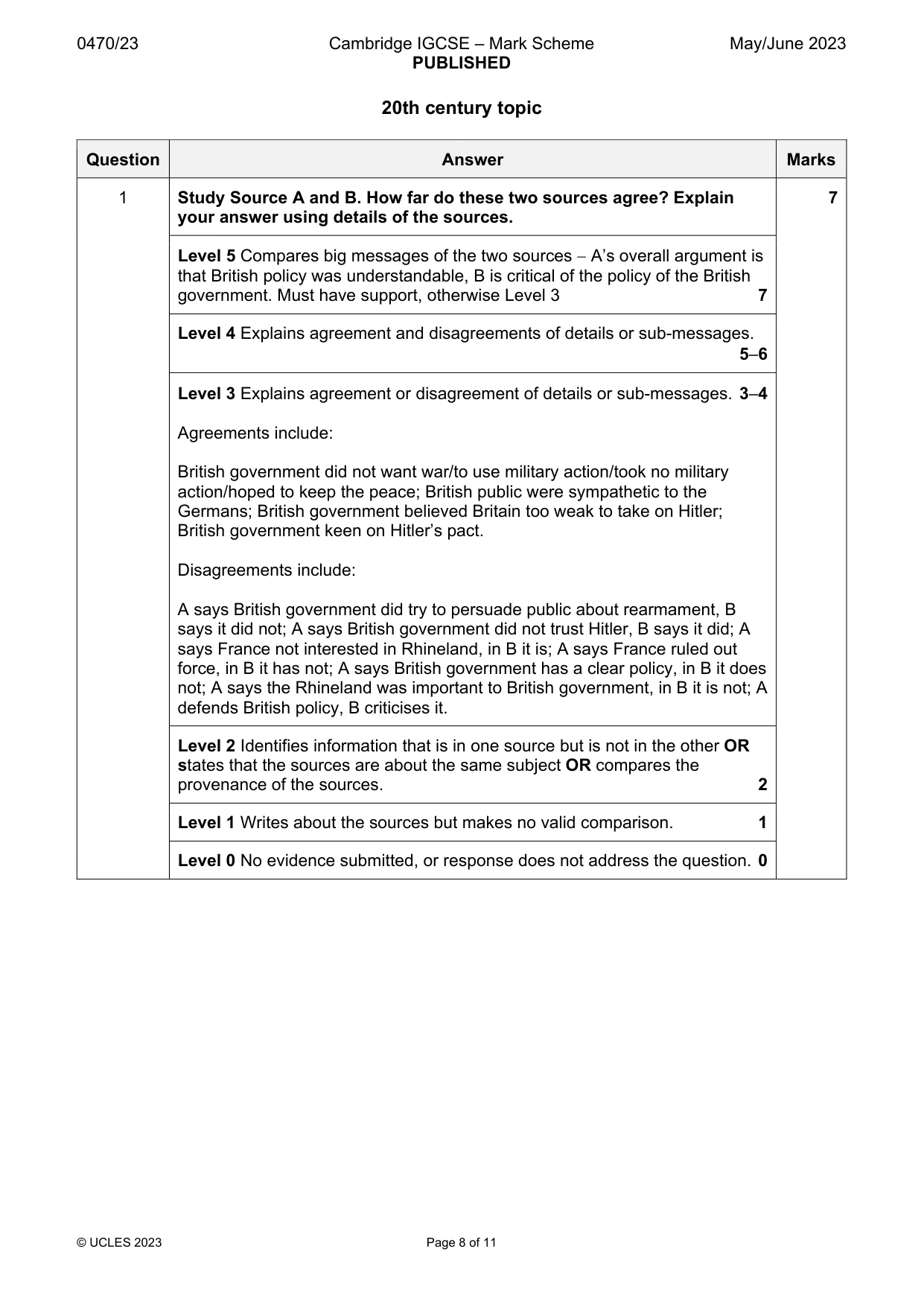 Mark scheme, page 8 of 11