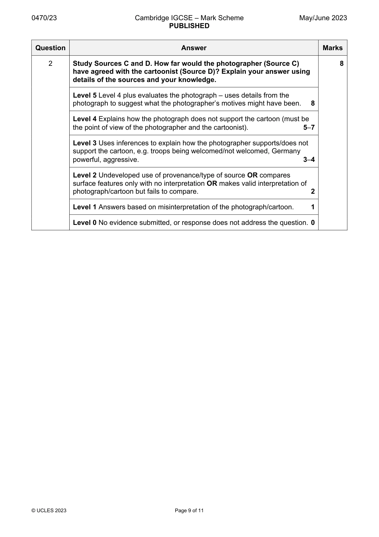 Mark scheme, page 9 of 11