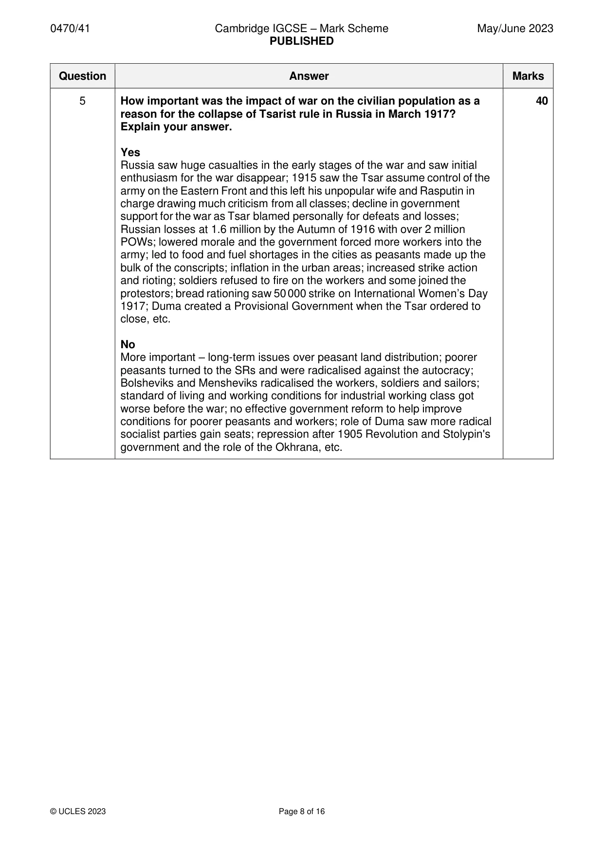 Mark scheme, page 8 of 16