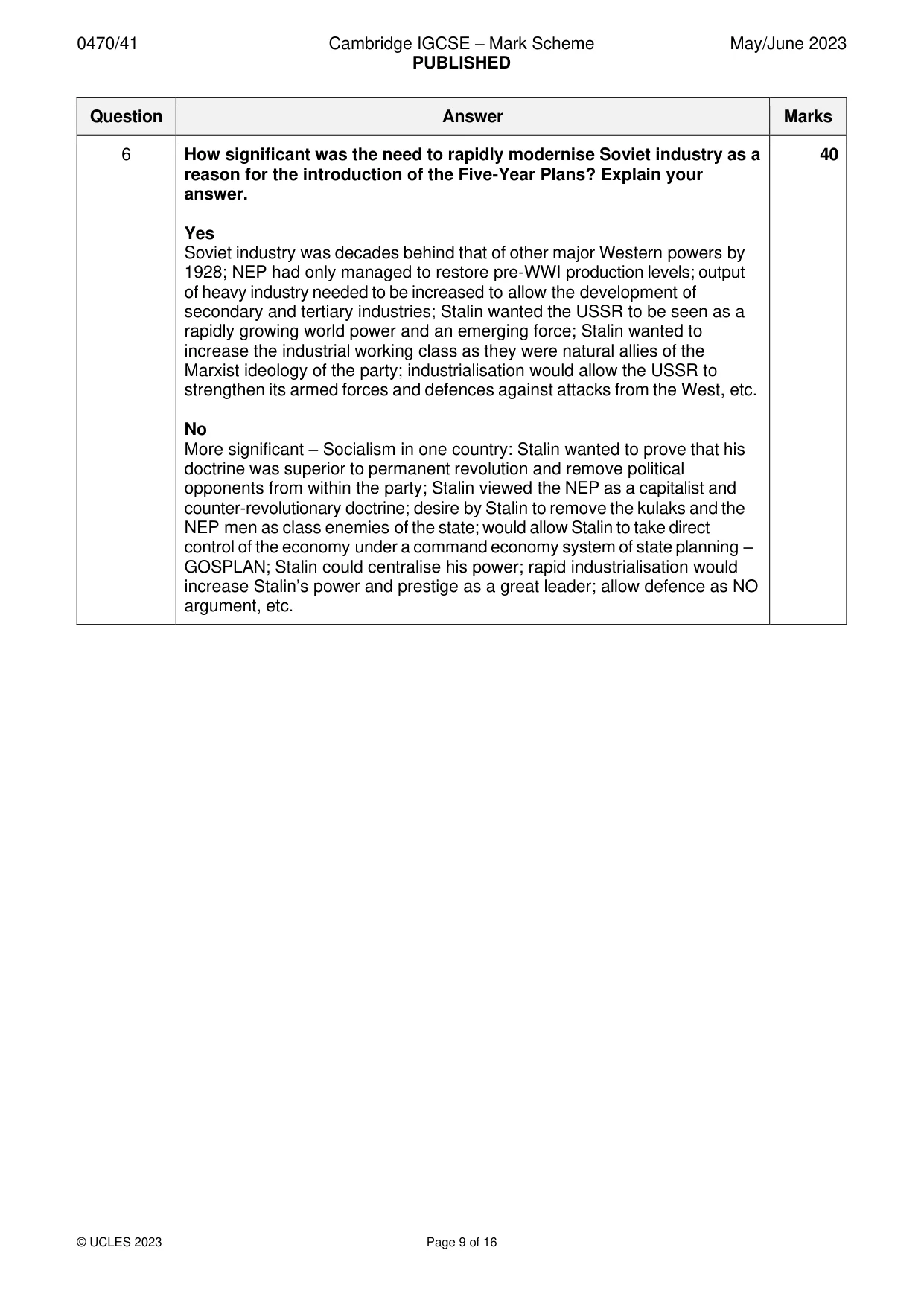 Mark scheme, page 9 of 16