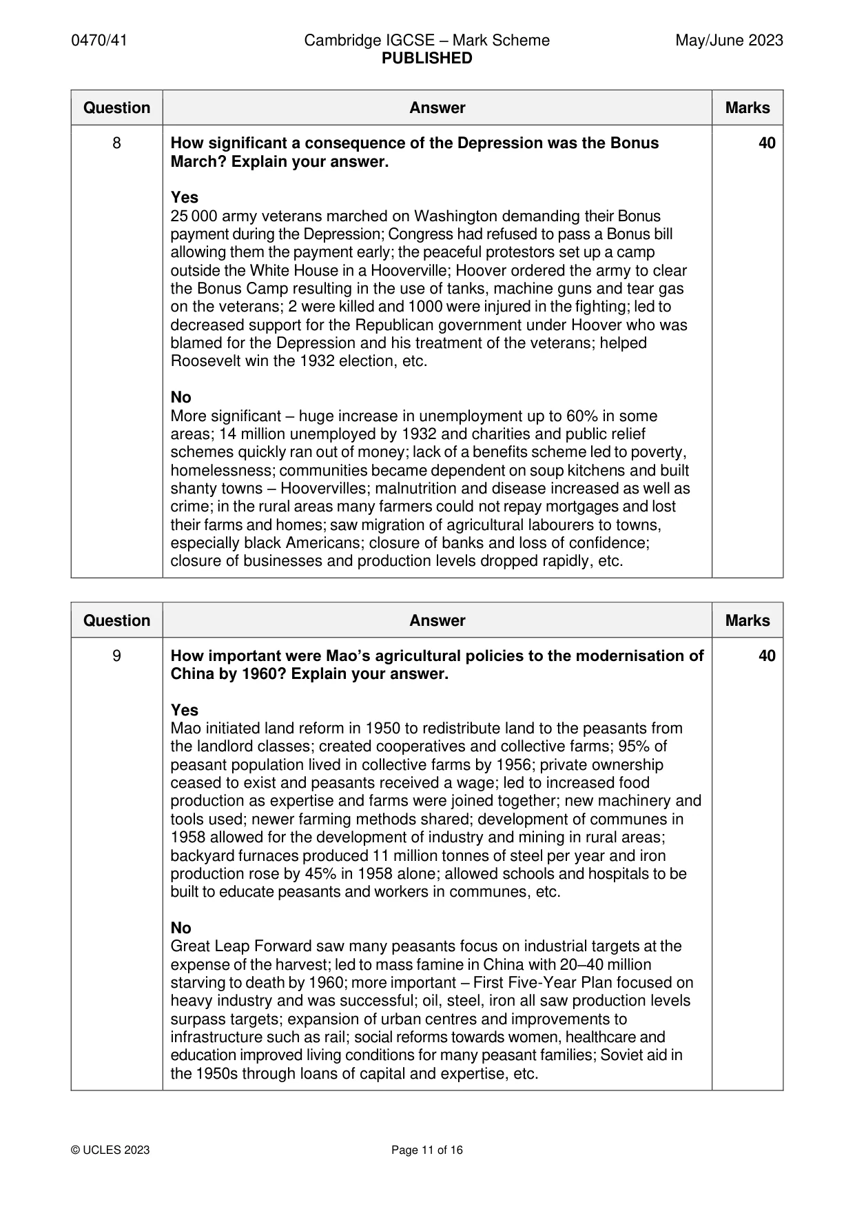 Mark scheme, page 11 of 16
