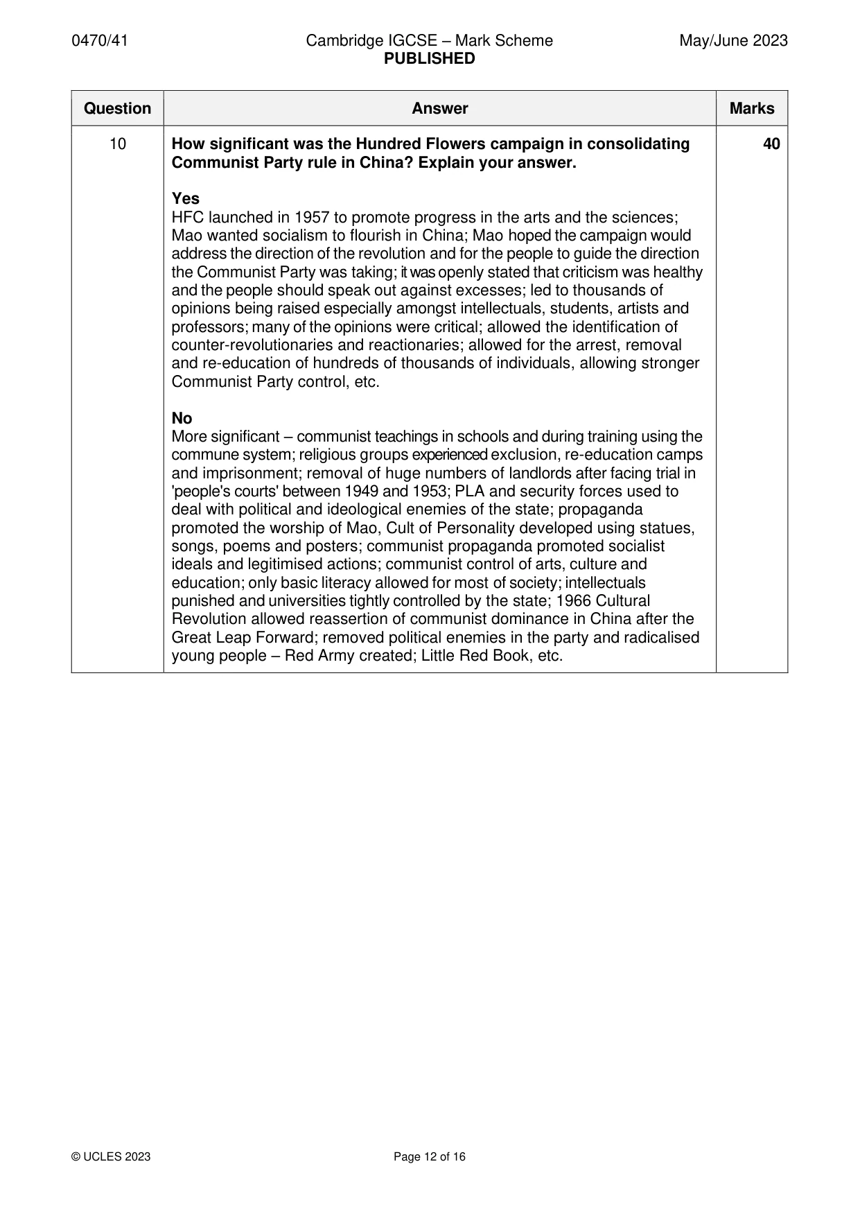 Mark scheme, page 12 of 16