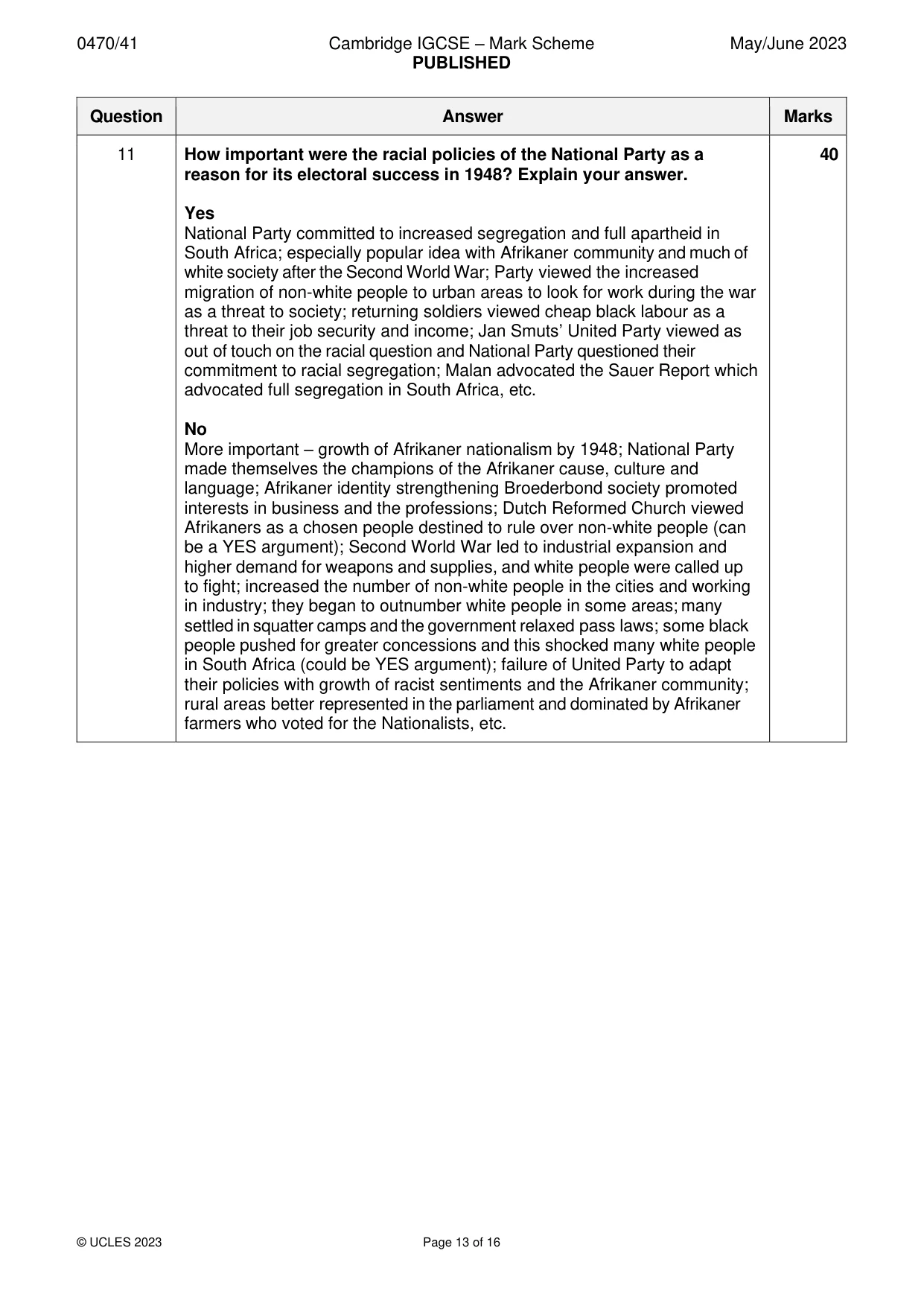 Mark scheme, page 13 of 16