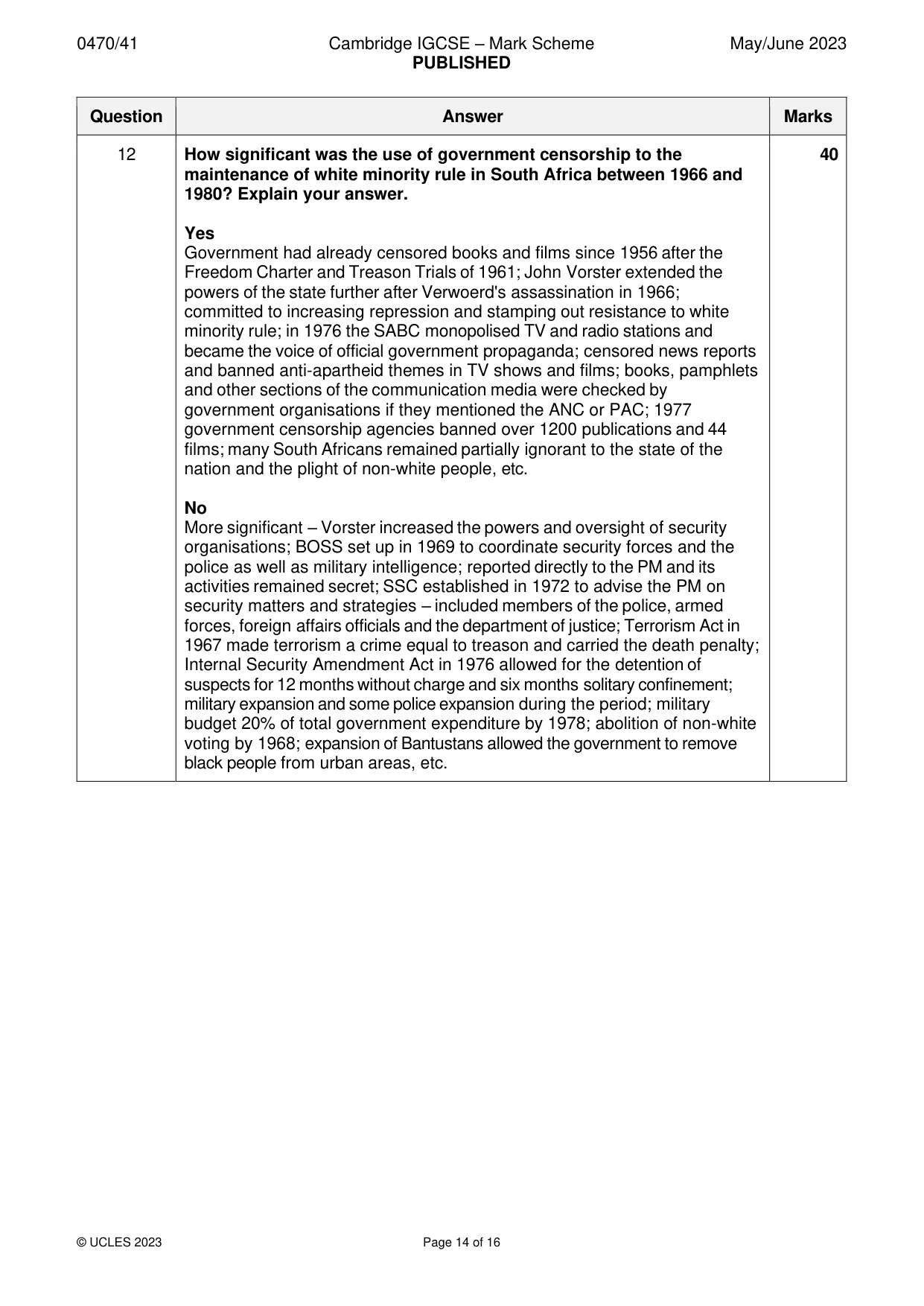 Mark scheme, page 14 of 16