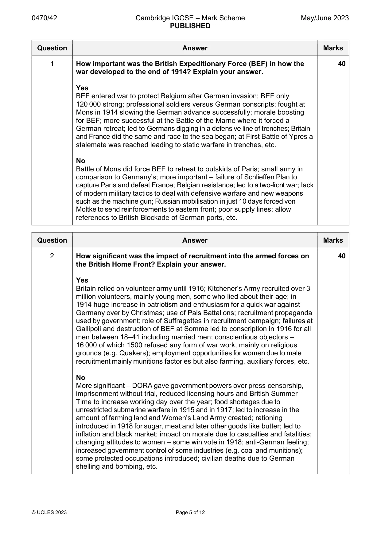 Mark scheme, page 5 of 12