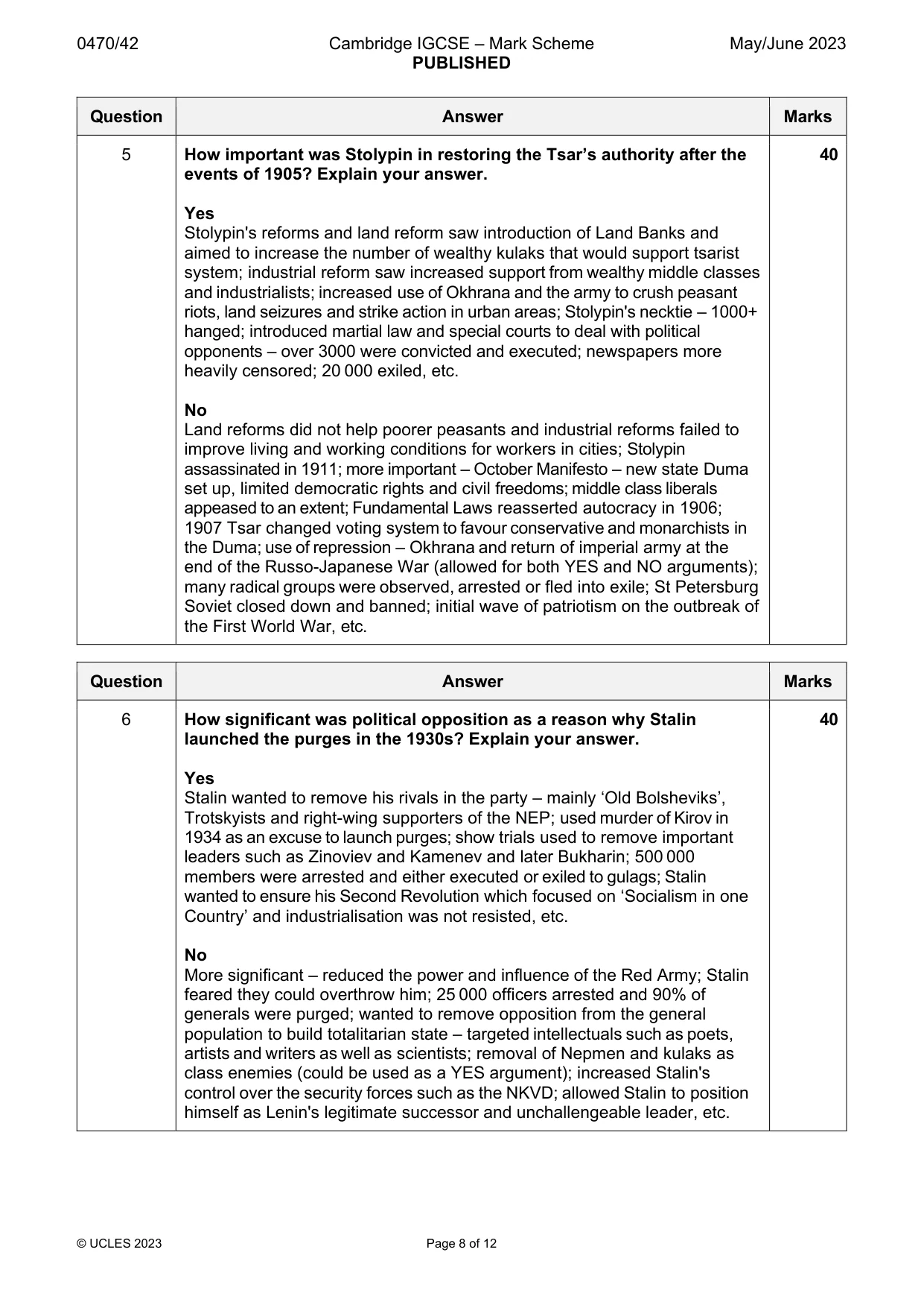 Mark scheme, page 8 of 12
