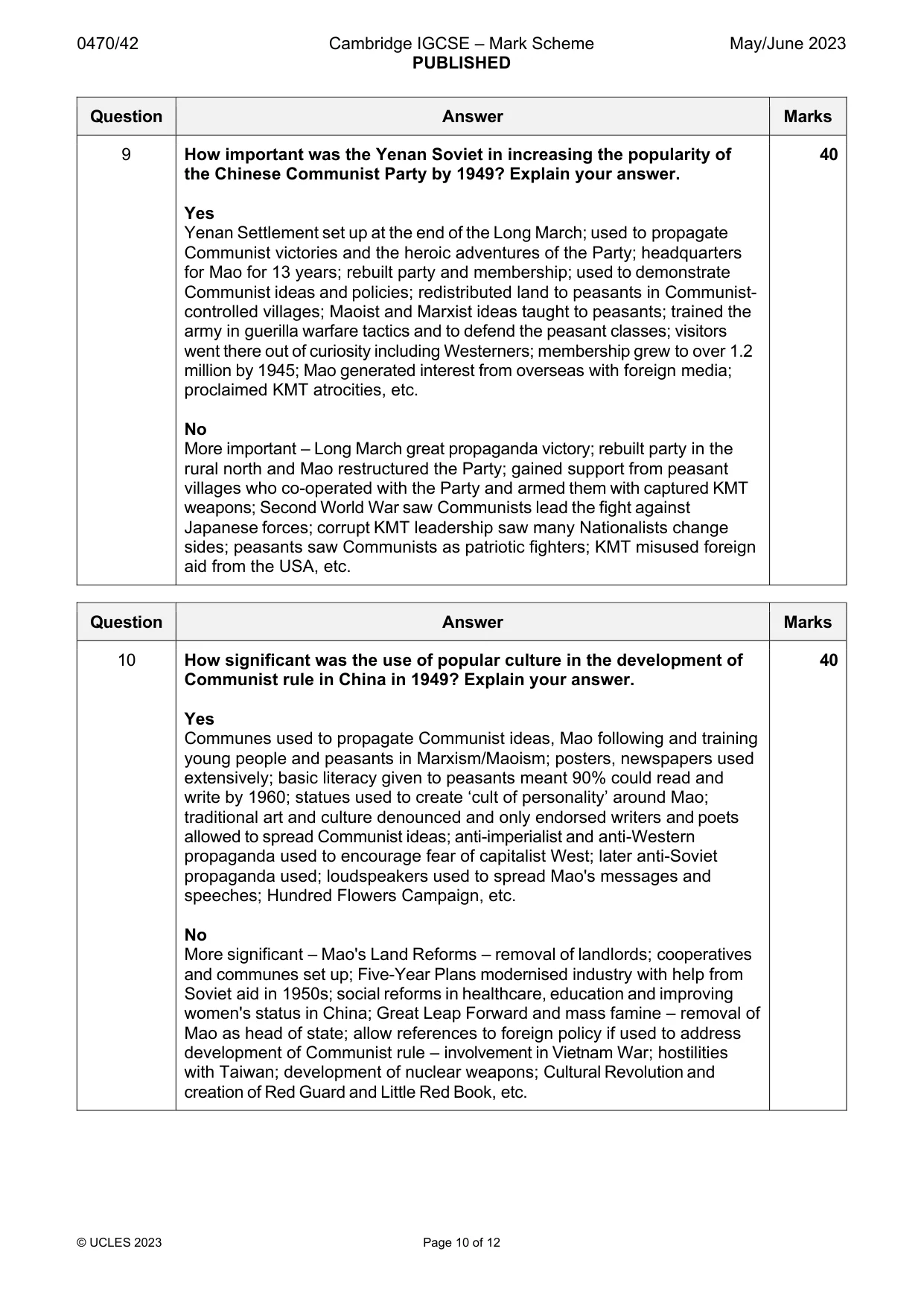 Mark scheme, page 10 of 12