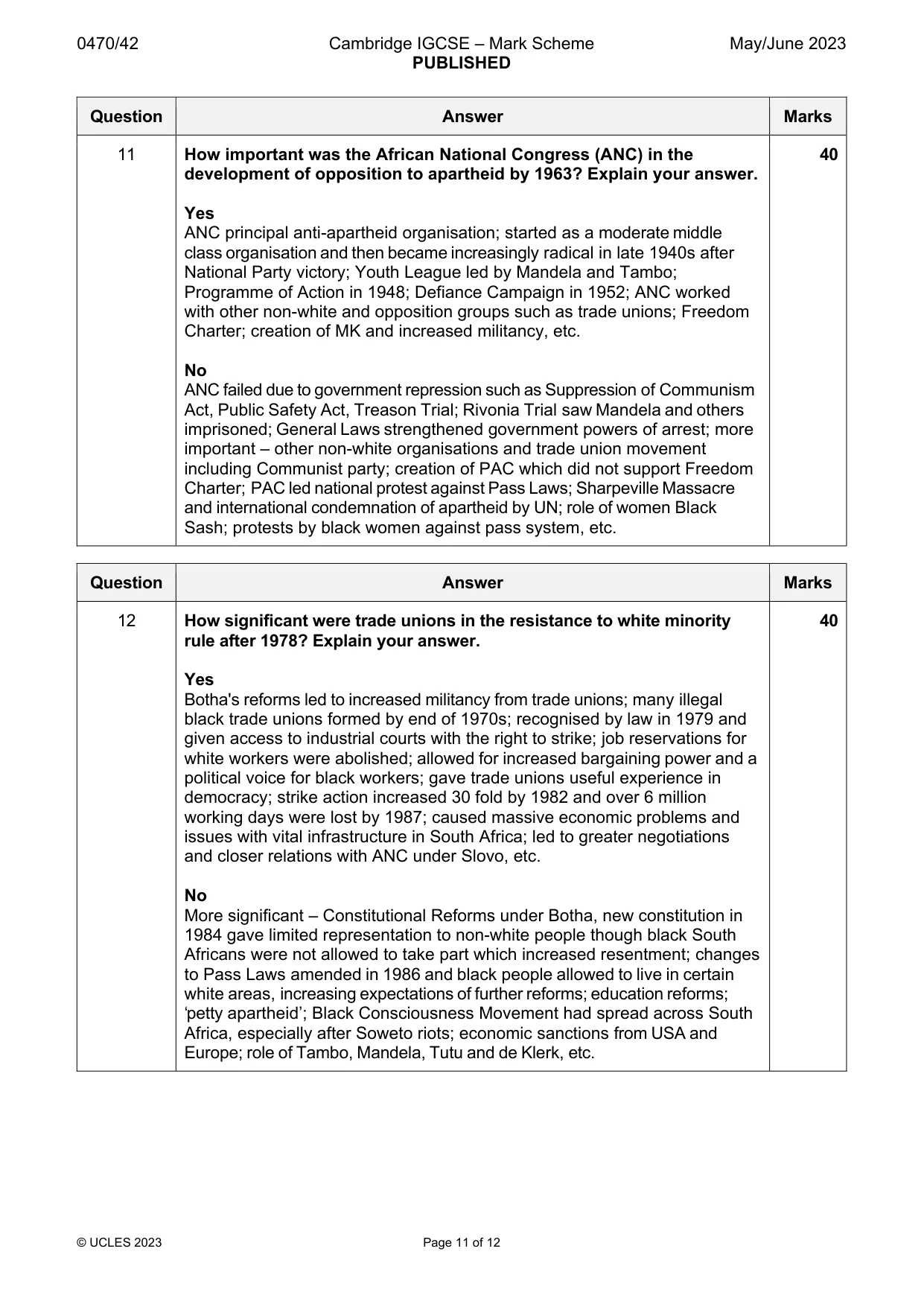 Mark scheme, page 11 of 12