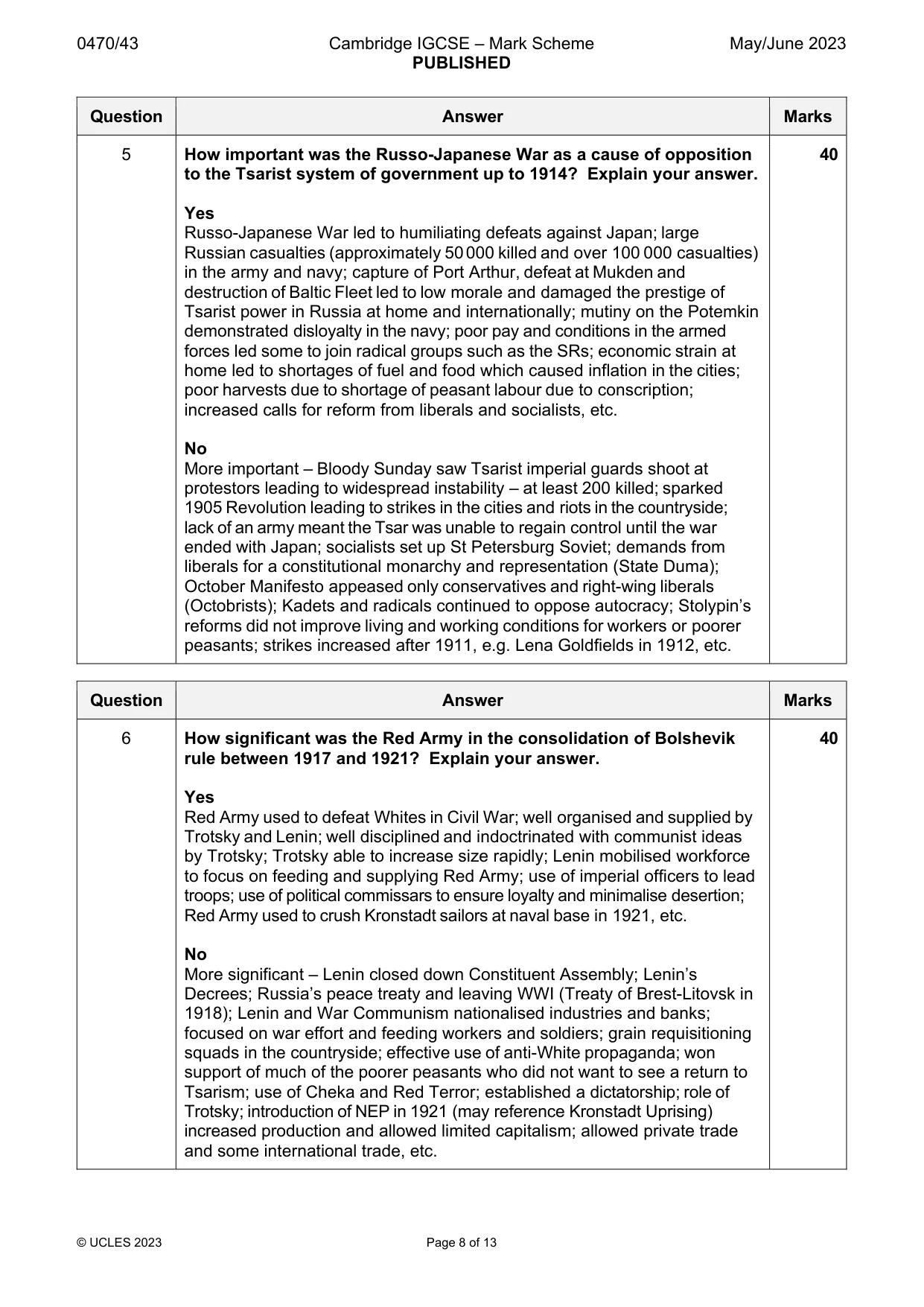 Mark scheme, page 8 of 13
