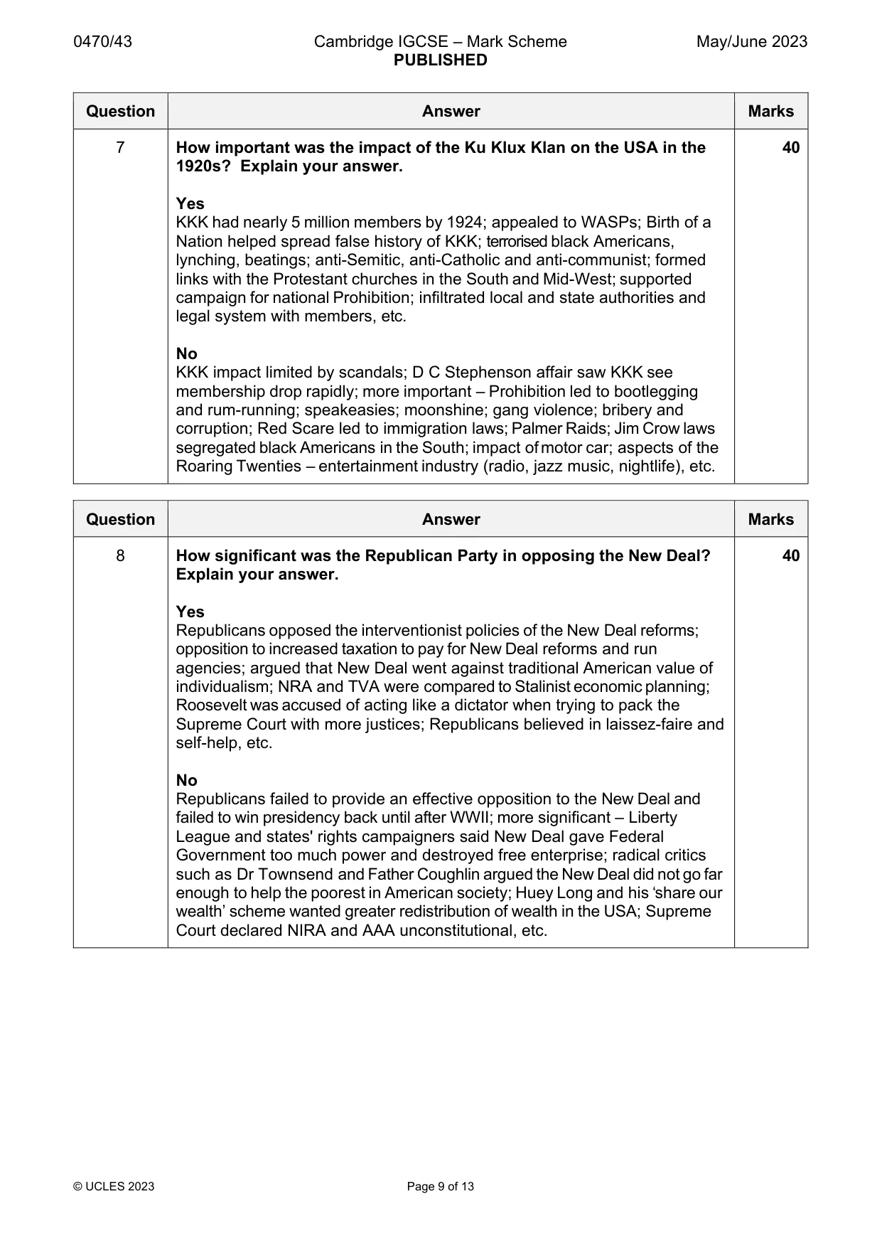 Mark scheme, page 9 of 13
