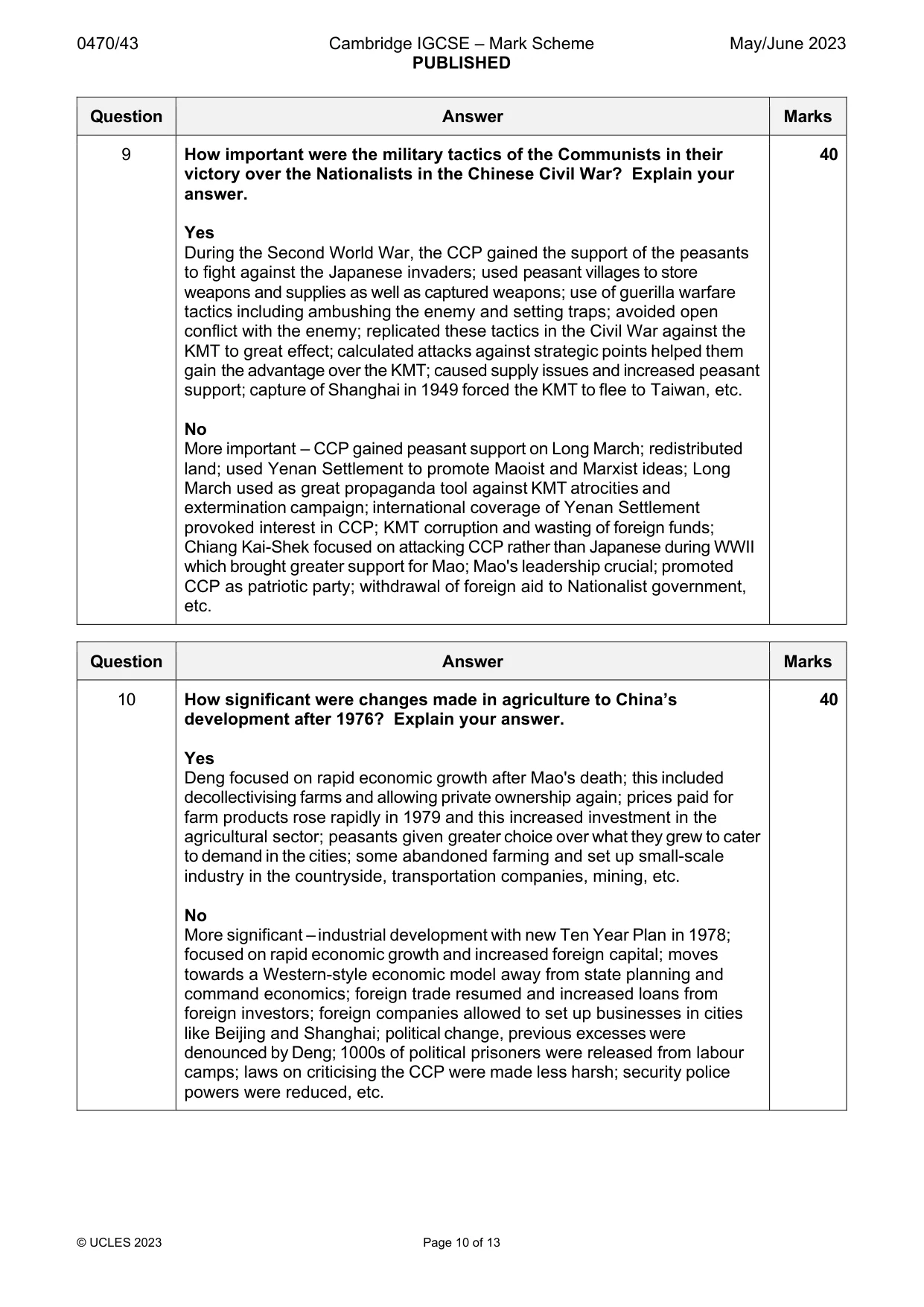 Mark scheme, page 10 of 13