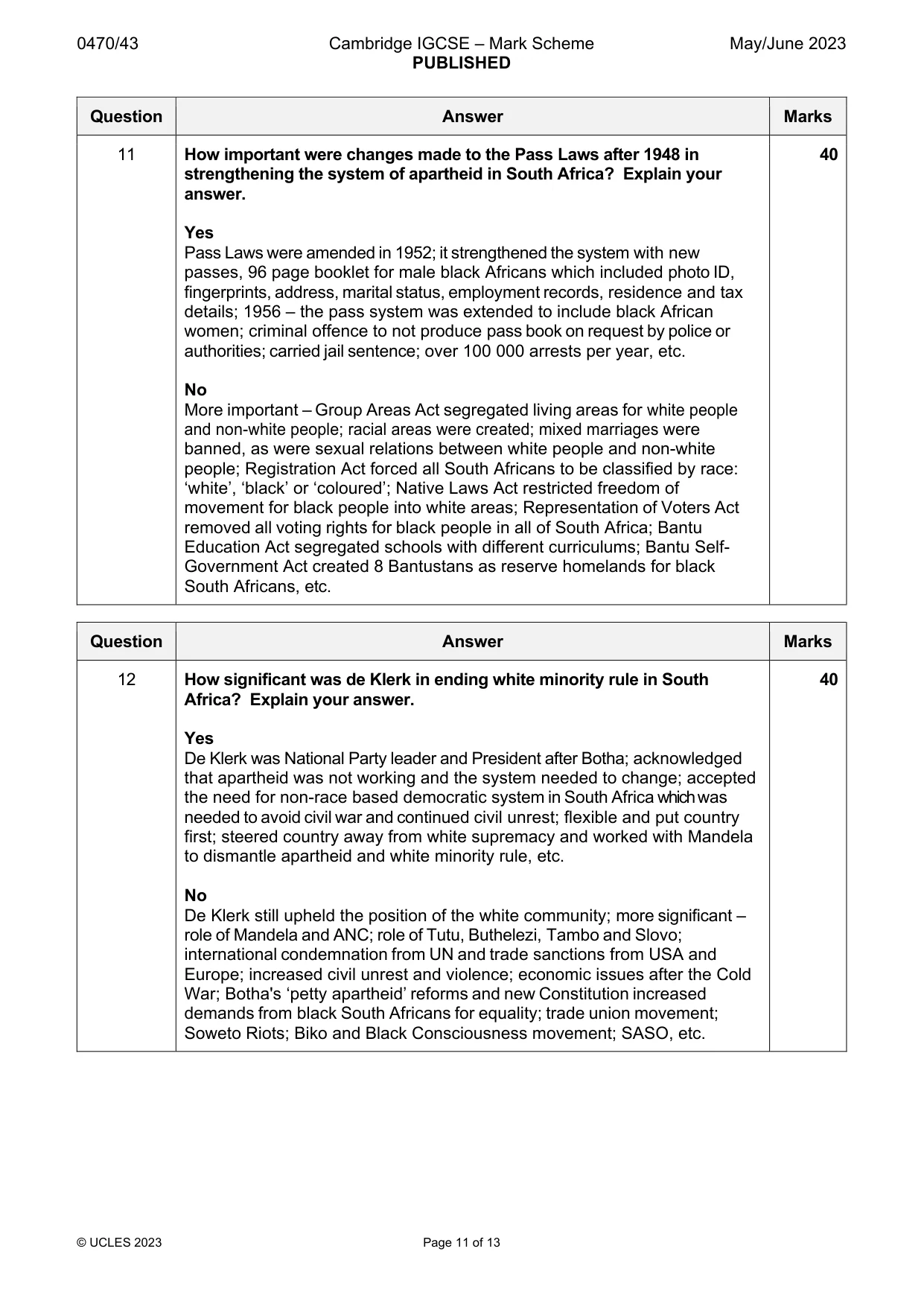Mark scheme, page 11 of 13