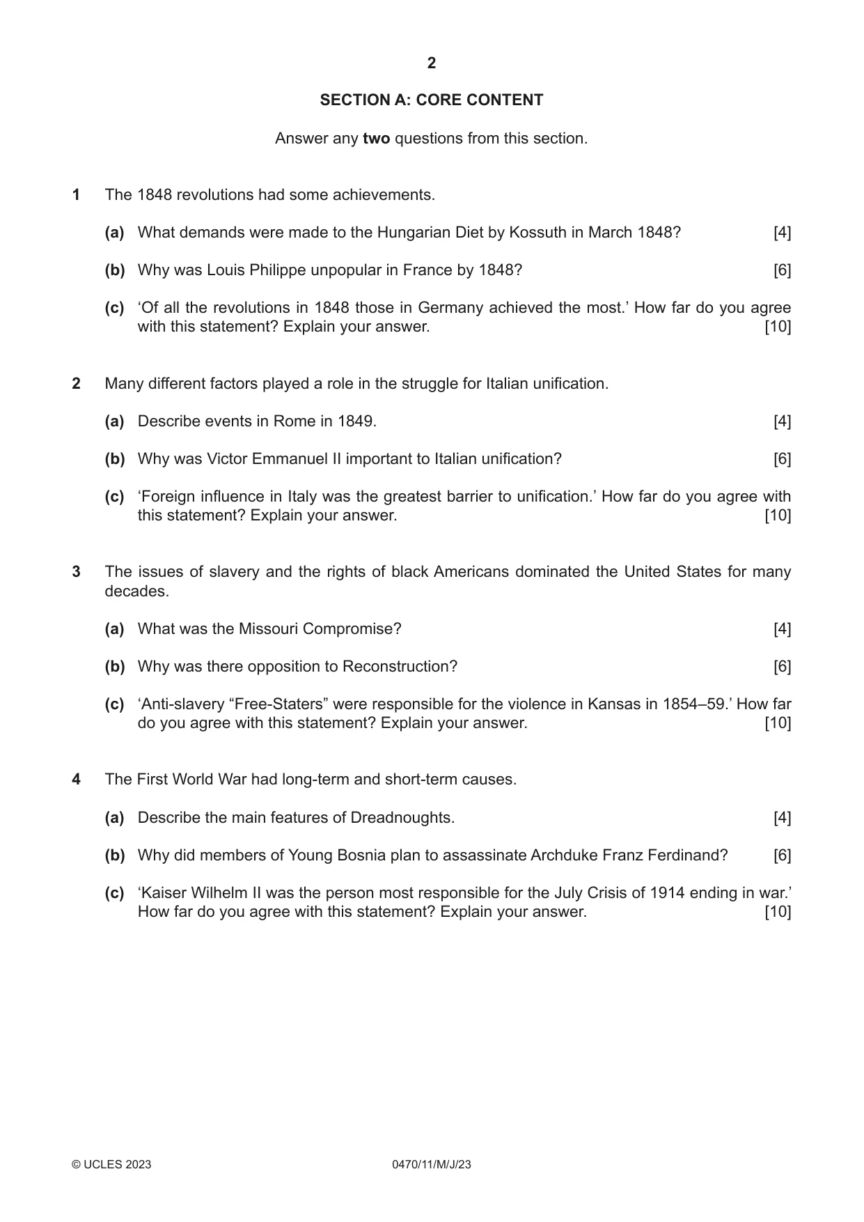 Cambridge IGCSE History 0470 2023 May/June Paper 1 · Variant 1 question paper, page 2 of 12