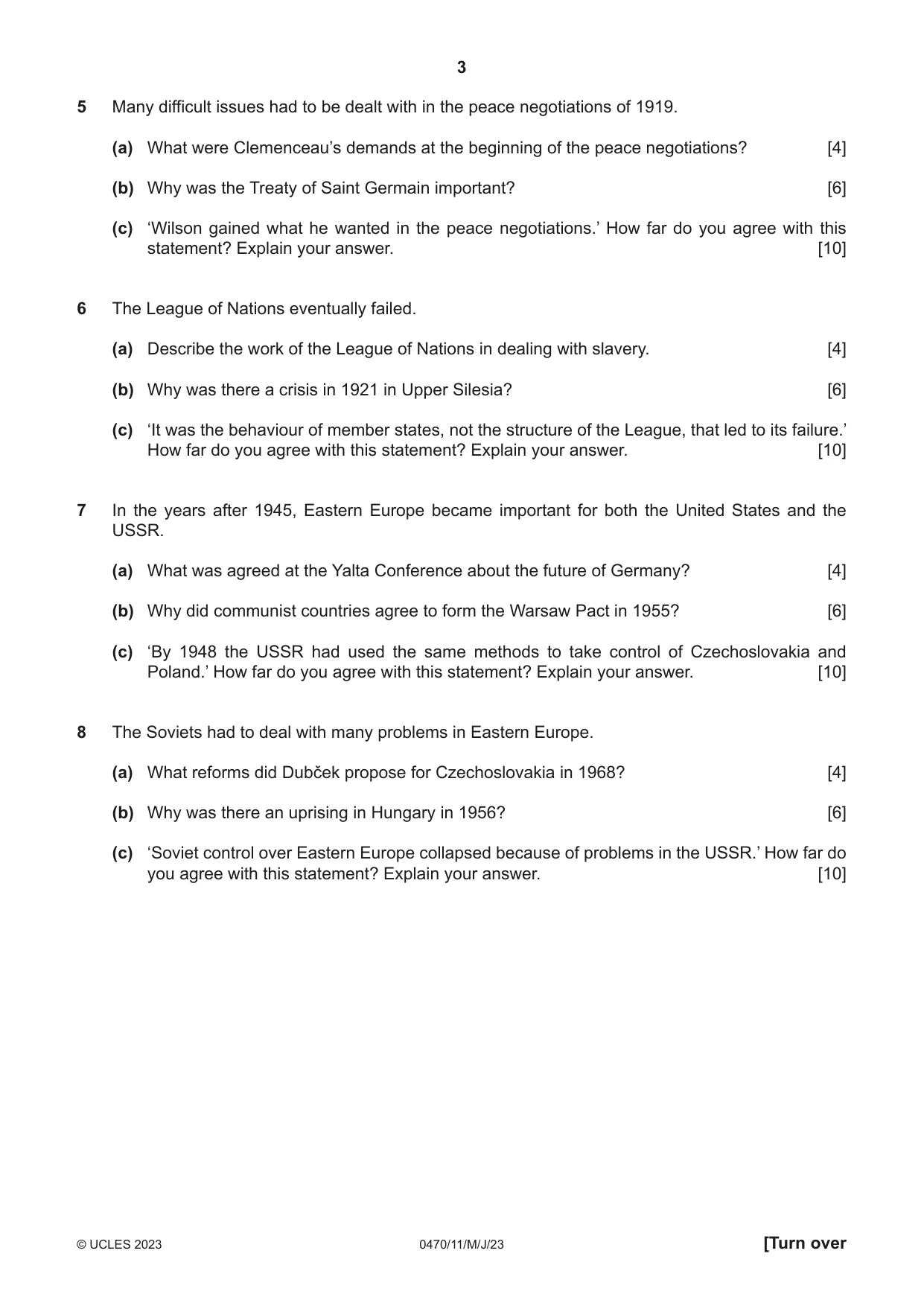Cambridge IGCSE History 0470 2023 May/June Paper 1 · Variant 1 question paper, page 3 of 12