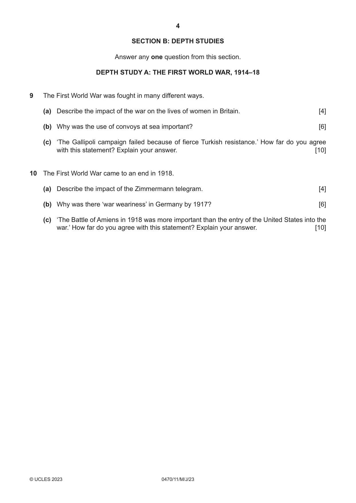 Cambridge IGCSE History 0470 2023 May/June Paper 1 · Variant 1 question paper, page 4 of 12