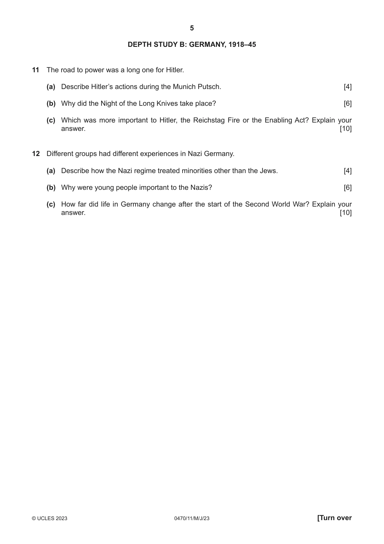 Cambridge IGCSE History 0470 2023 May/June Paper 1 · Variant 1 question paper, page 5 of 12