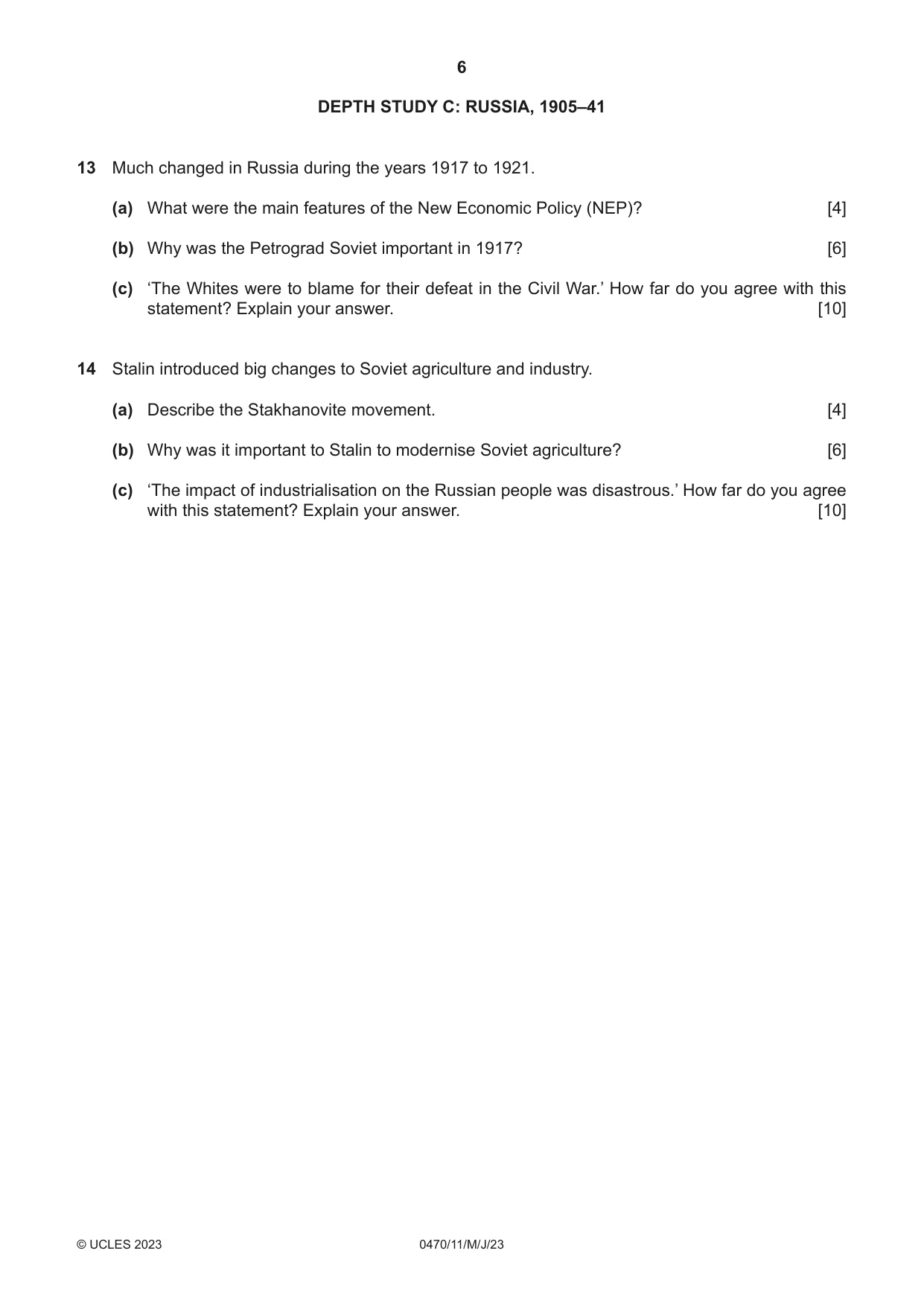 Cambridge IGCSE History 0470 2023 May/June Paper 1 · Variant 1 question paper, page 6 of 12