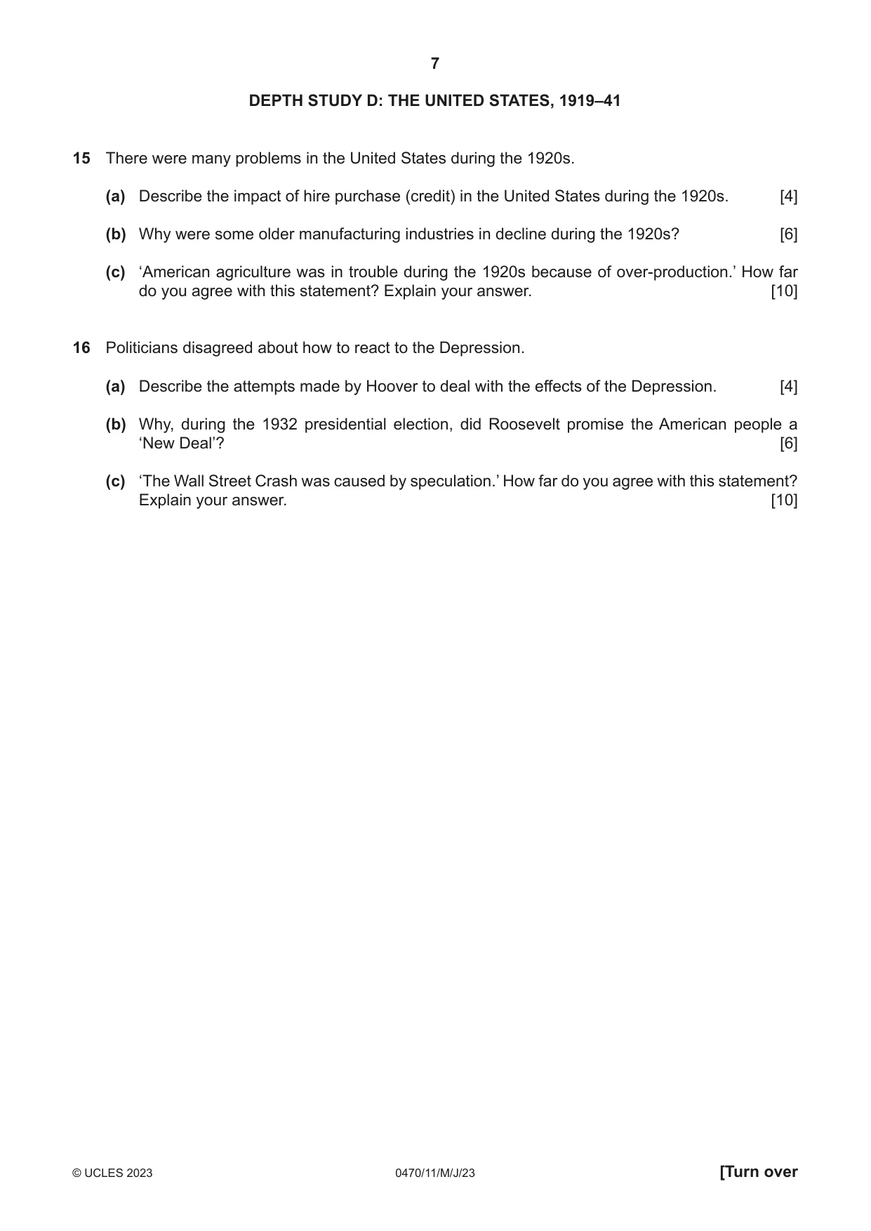 Cambridge IGCSE History 0470 2023 May/June Paper 1 · Variant 1 question paper, page 7 of 12