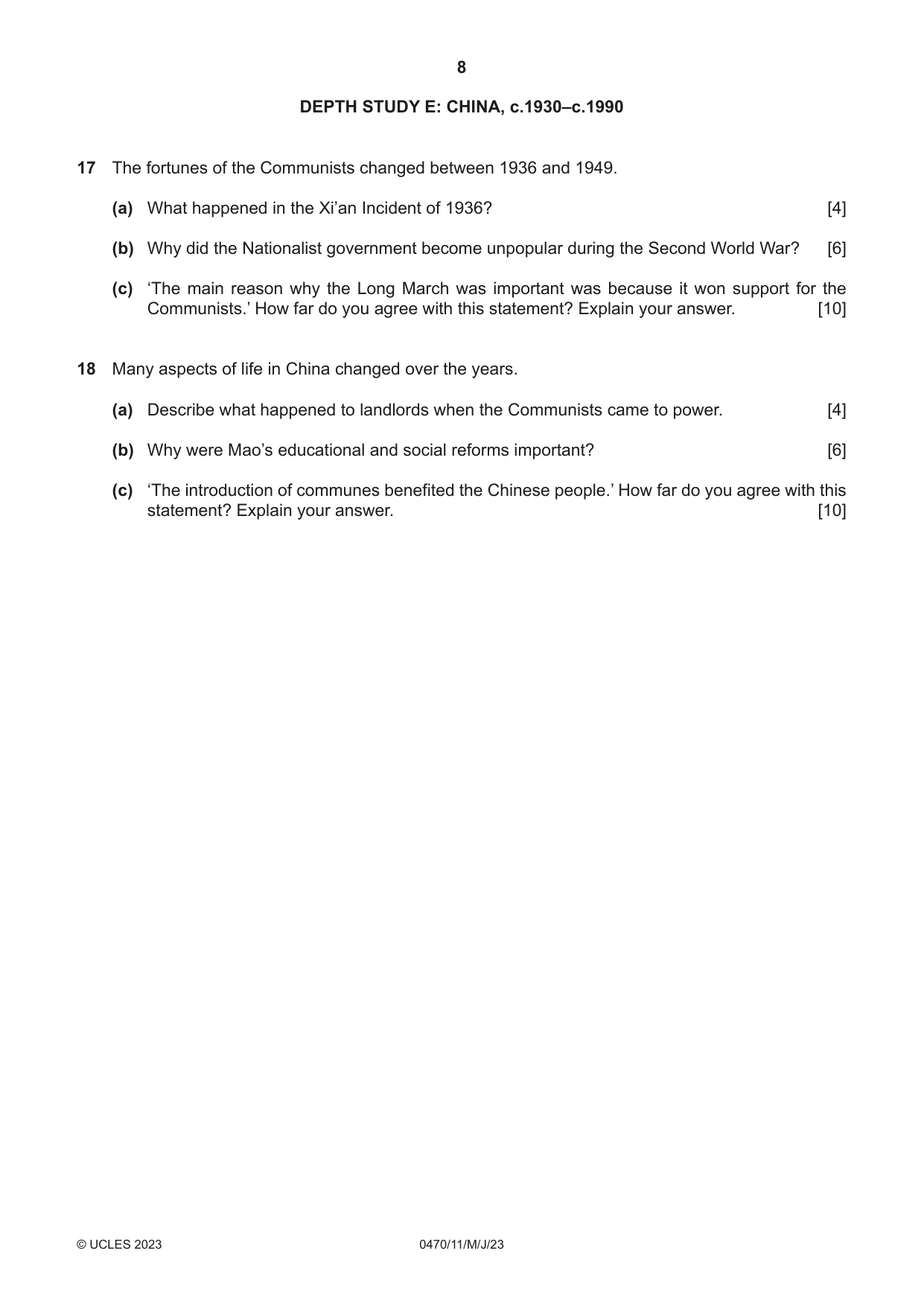 Cambridge IGCSE History 0470 2023 May/June Paper 1 · Variant 1 question paper, page 8 of 12