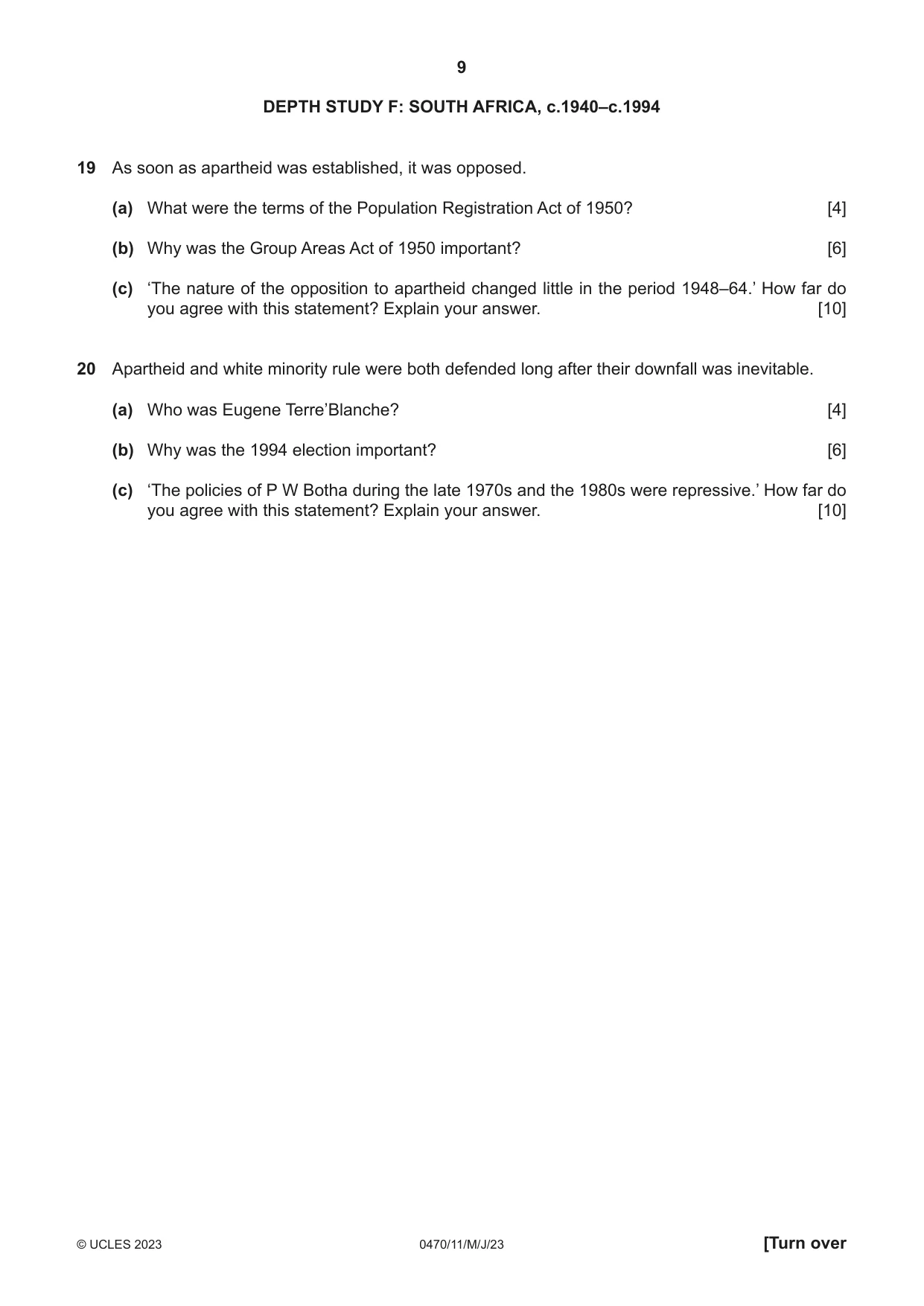 Cambridge IGCSE History 0470 2023 May/June Paper 1 · Variant 1 question paper, page 9 of 12