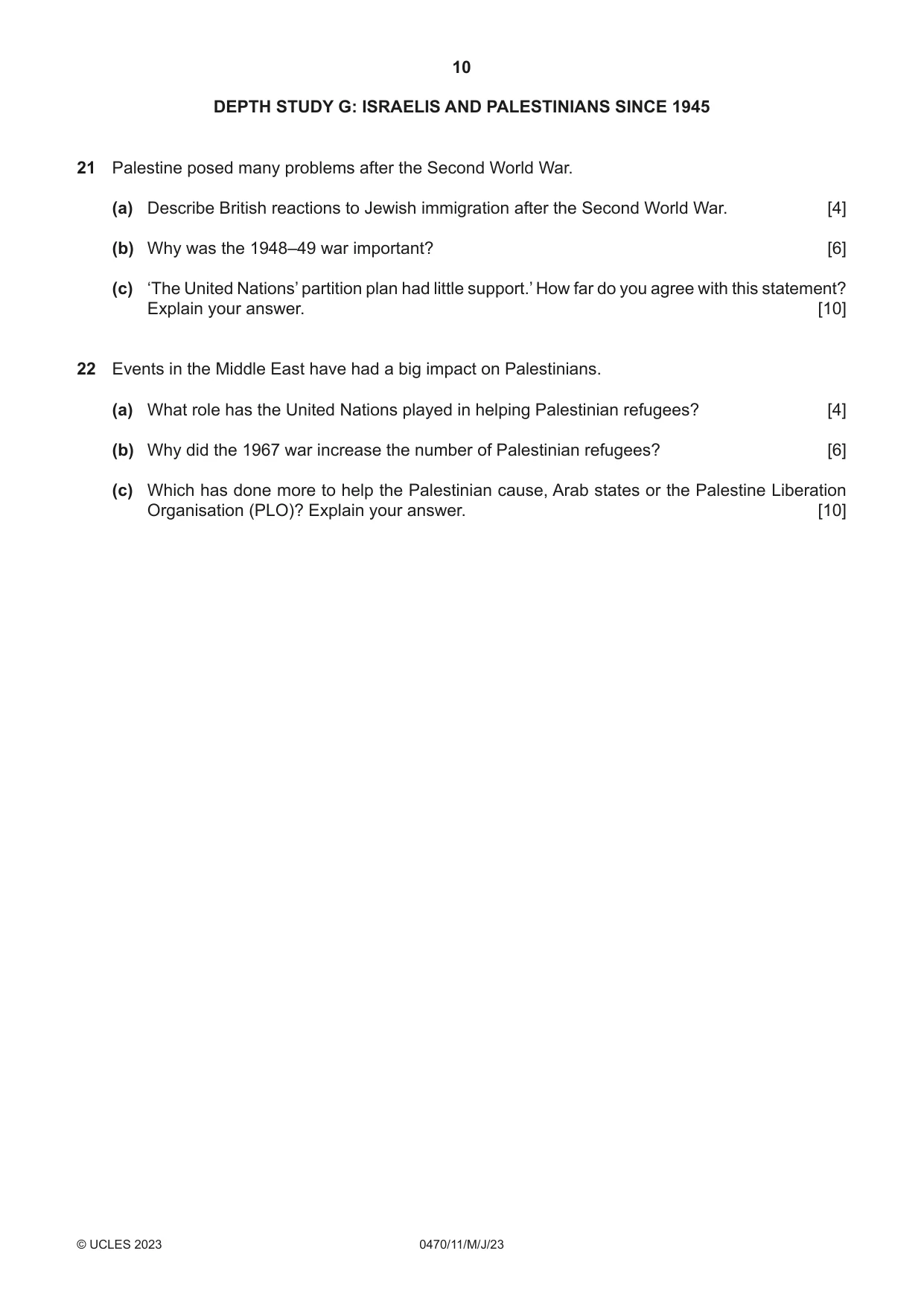 Cambridge IGCSE History 0470 2023 May/June Paper 1 · Variant 1 question paper, page 10 of 12