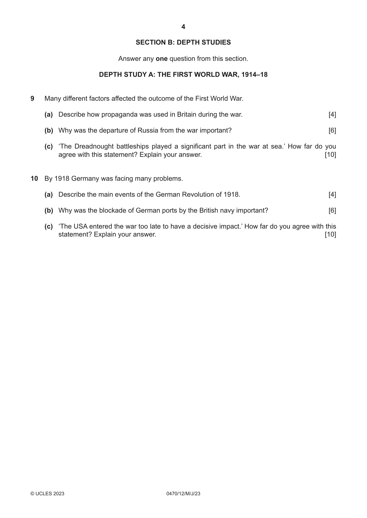 Cambridge IGCSE History 0470 2023 May/June Paper 1 · Variant 2 question paper, page 4 of 12