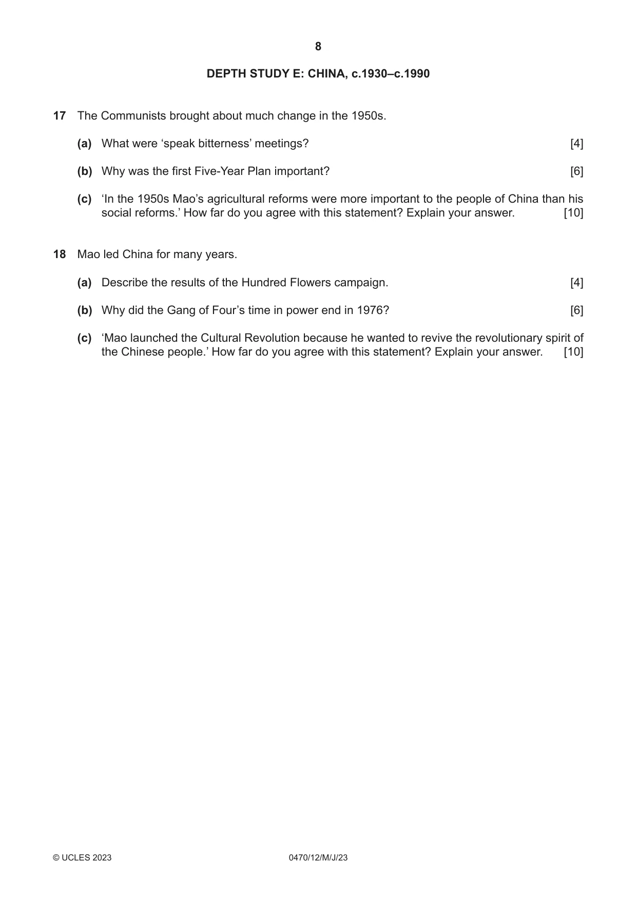 Cambridge IGCSE History 0470 2023 May/June Paper 1 · Variant 2 question paper, page 8 of 12