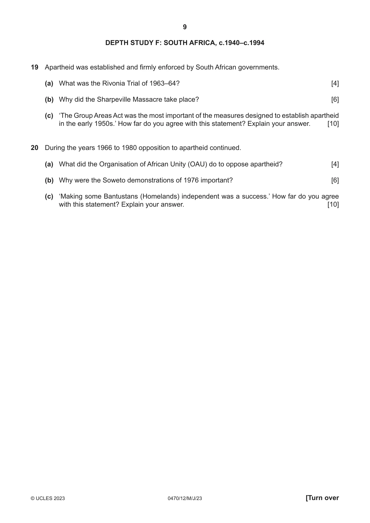 Cambridge IGCSE History 0470 2023 May/June Paper 1 · Variant 2 question paper, page 9 of 12