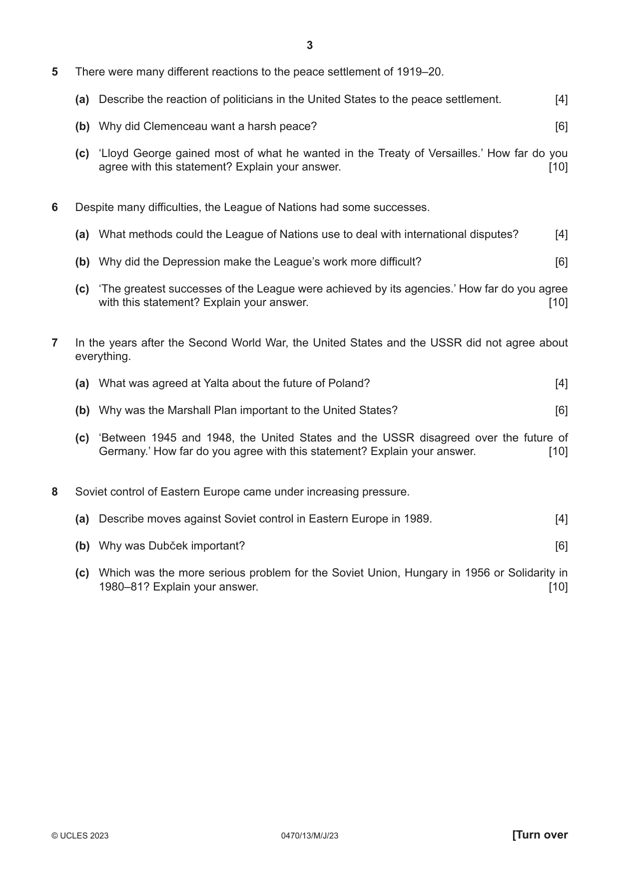 Cambridge IGCSE History 0470 2023 May/June Paper 1 · Variant 3 question paper, page 3 of 12