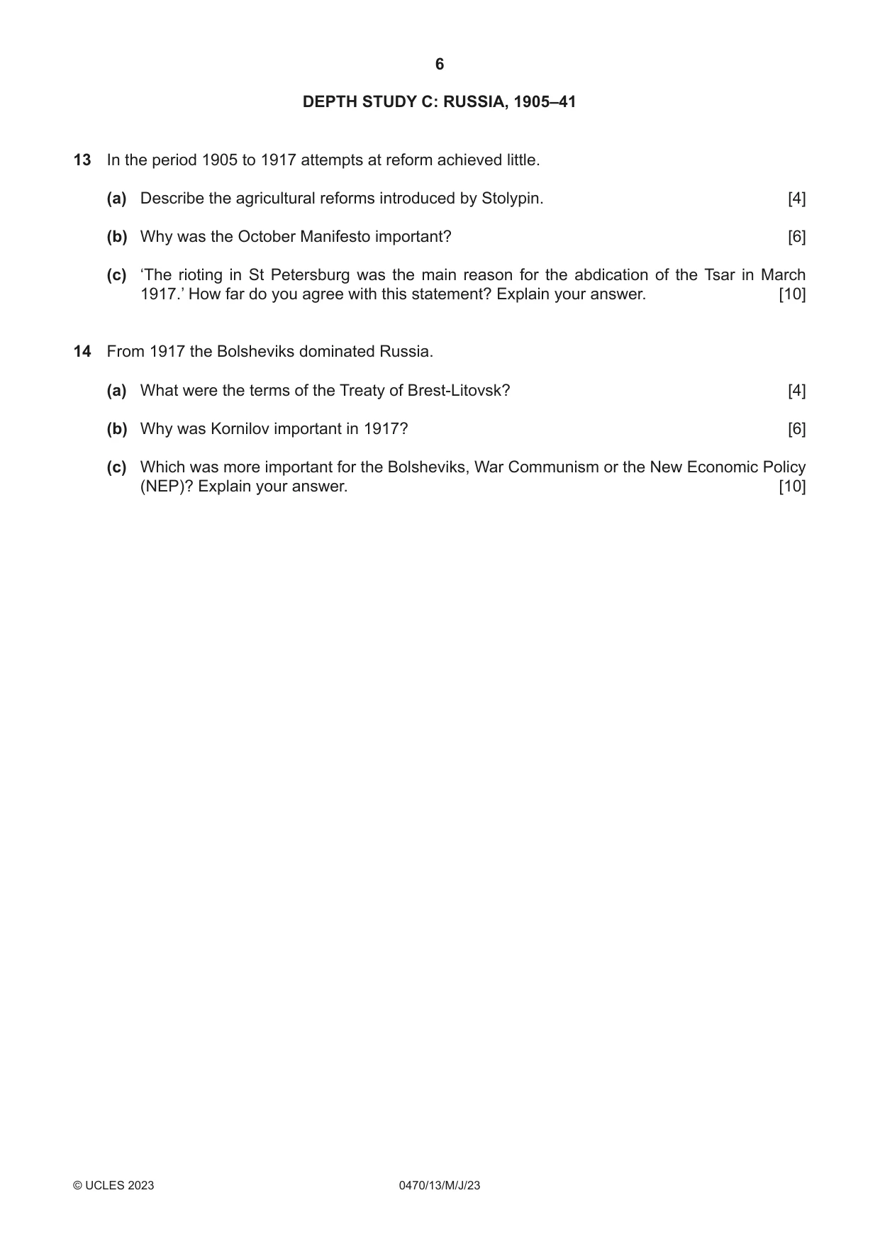 Cambridge IGCSE History 0470 2023 May/June Paper 1 · Variant 3 question paper, page 6 of 12