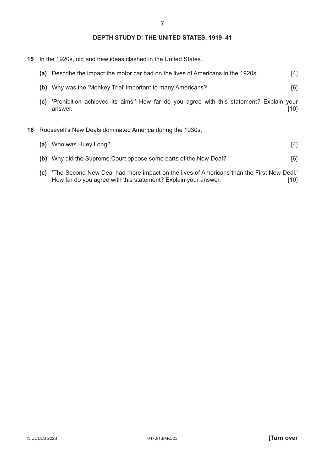 Cambridge IGCSE History 0470 2023 May/June Paper 1 · Variant 3 question paper, page 7 of 12