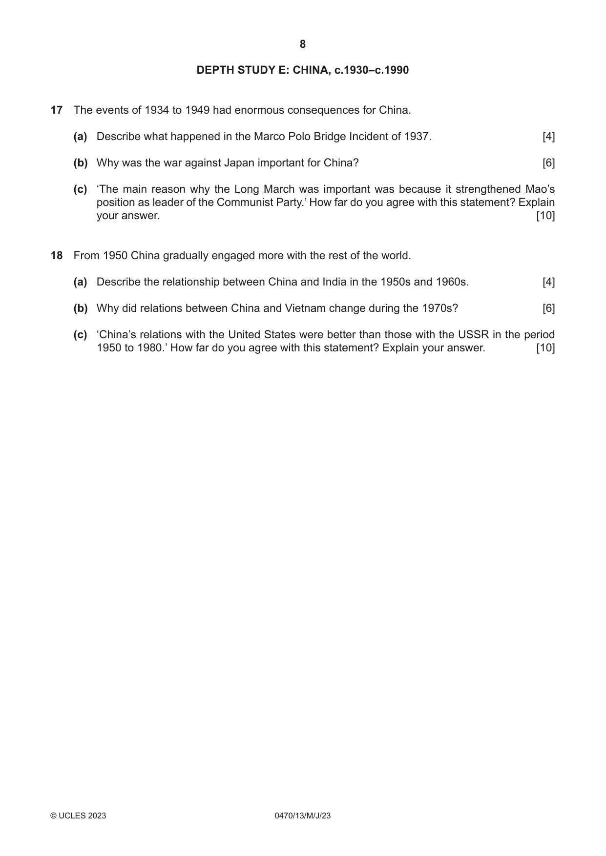 Cambridge IGCSE History 0470 2023 May/June Paper 1 · Variant 3 question paper, page 8 of 12