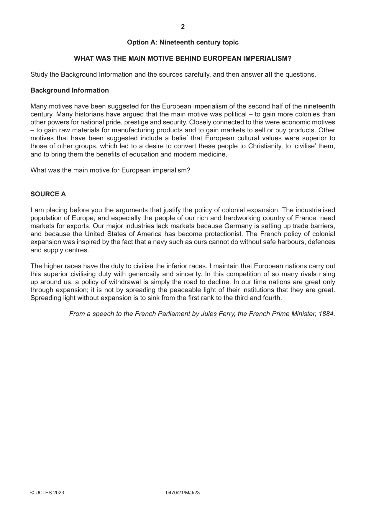 Cambridge IGCSE History 0470 2023 May/June Paper 2 · Variant 1 question paper, page 2 of 16