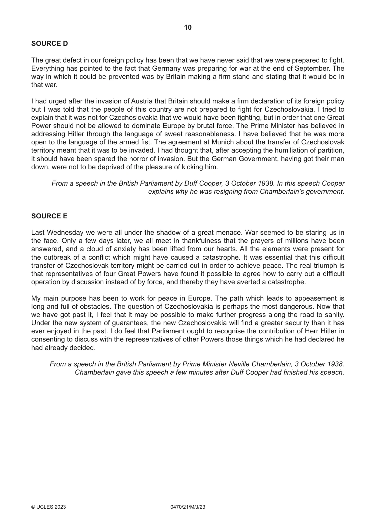 Cambridge IGCSE History 0470 2023 May/June Paper 2 · Variant 1 question paper, page 10 of 16