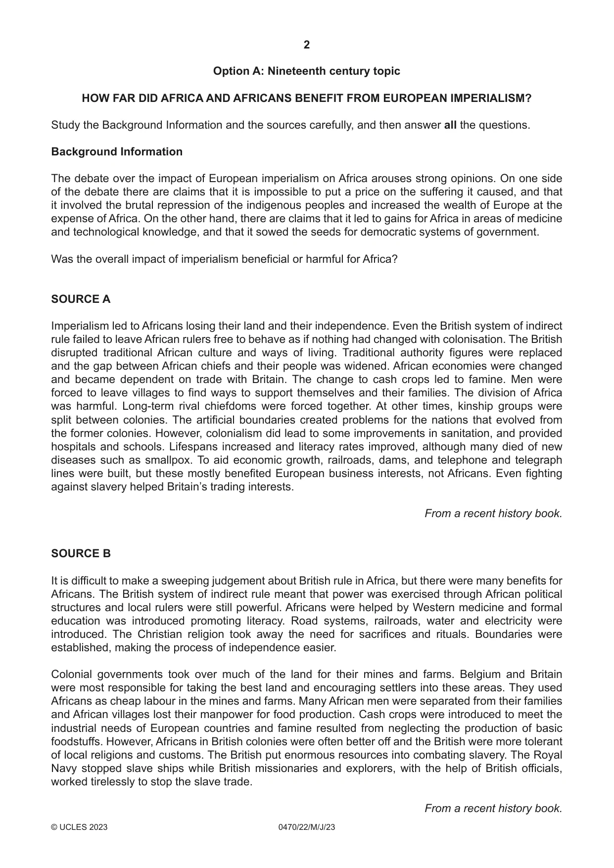 Cambridge IGCSE History 0470 2023 May/June Paper 2 · Variant 2 question paper, page 2 of 16