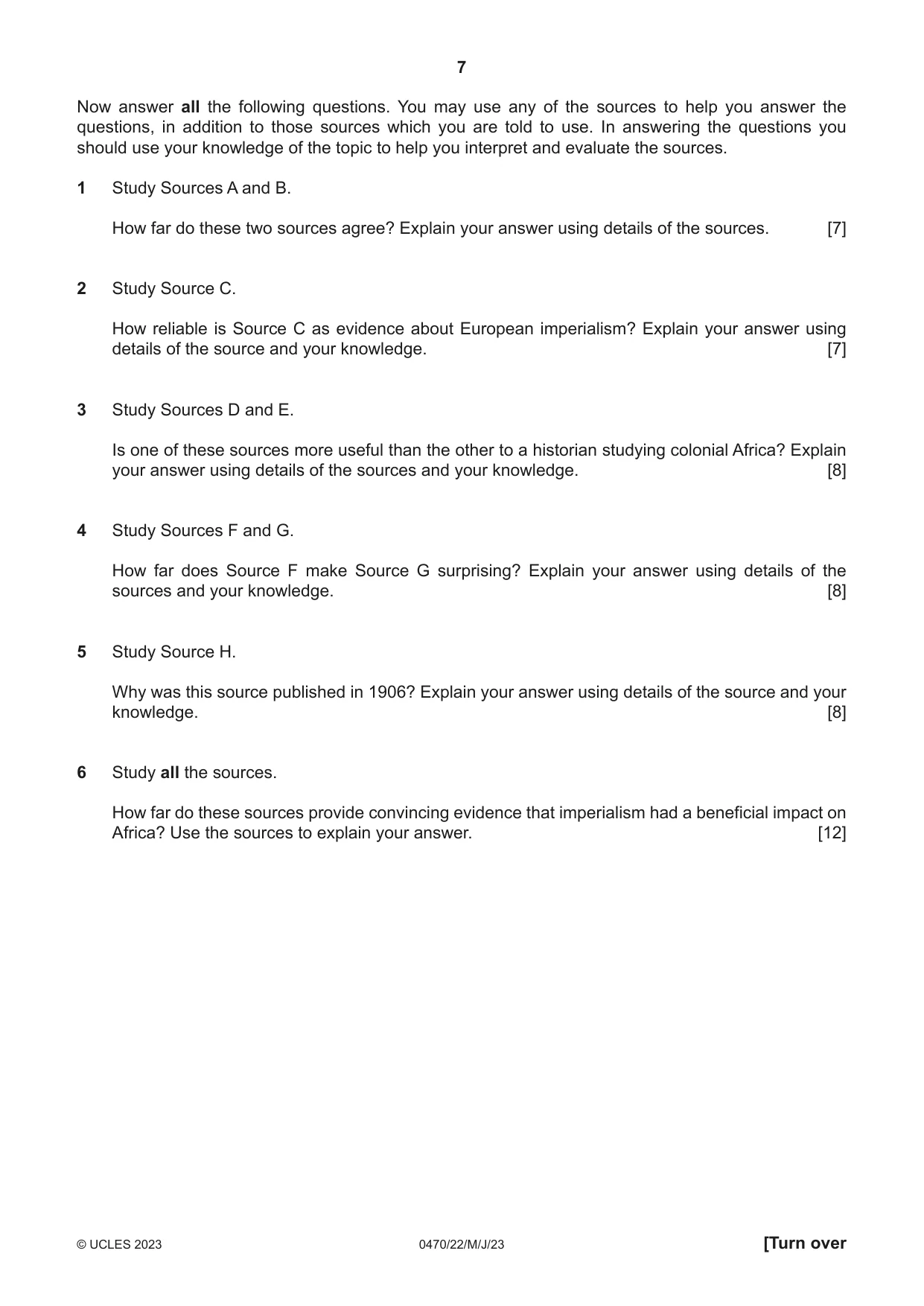 Cambridge IGCSE History 0470 2023 May/June Paper 2 · Variant 2 question paper, page 7 of 16