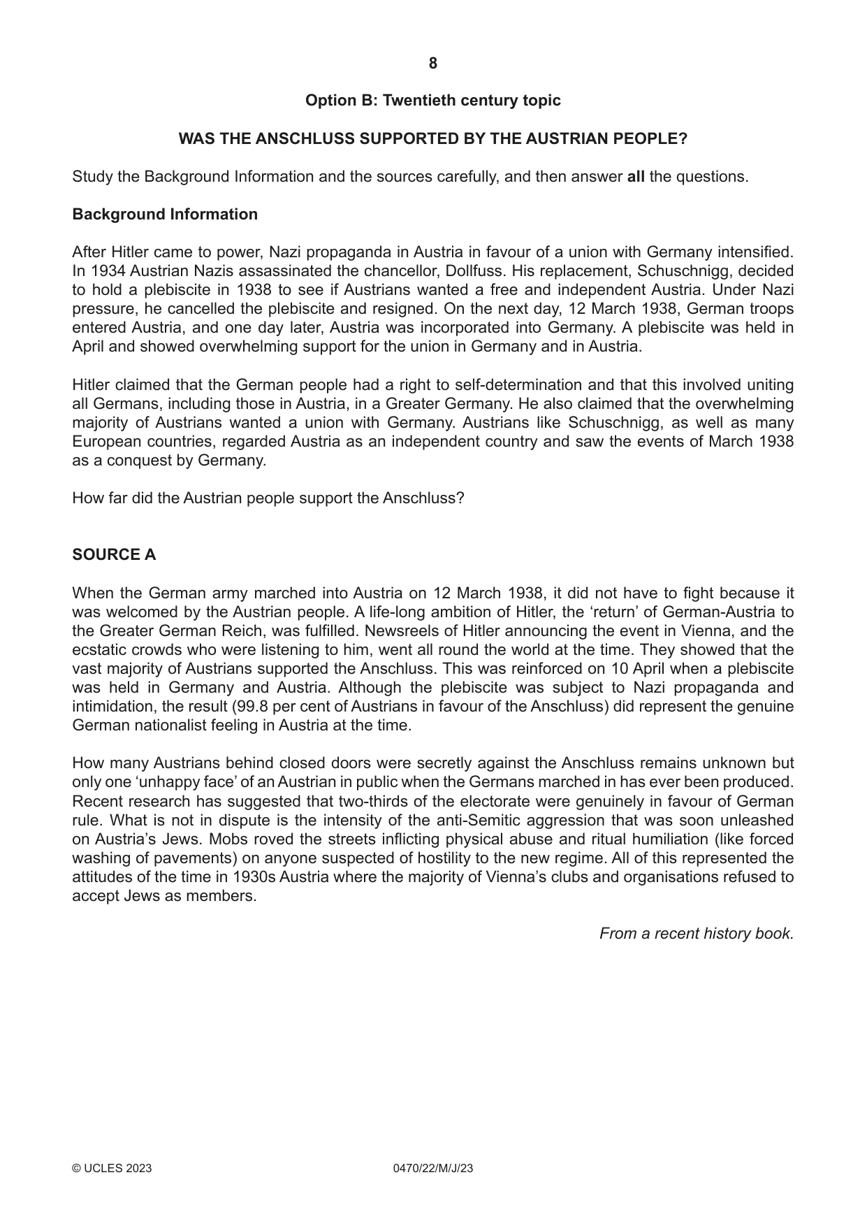 Cambridge IGCSE History 0470 2023 May/June Paper 2 · Variant 2 question paper, page 8 of 16