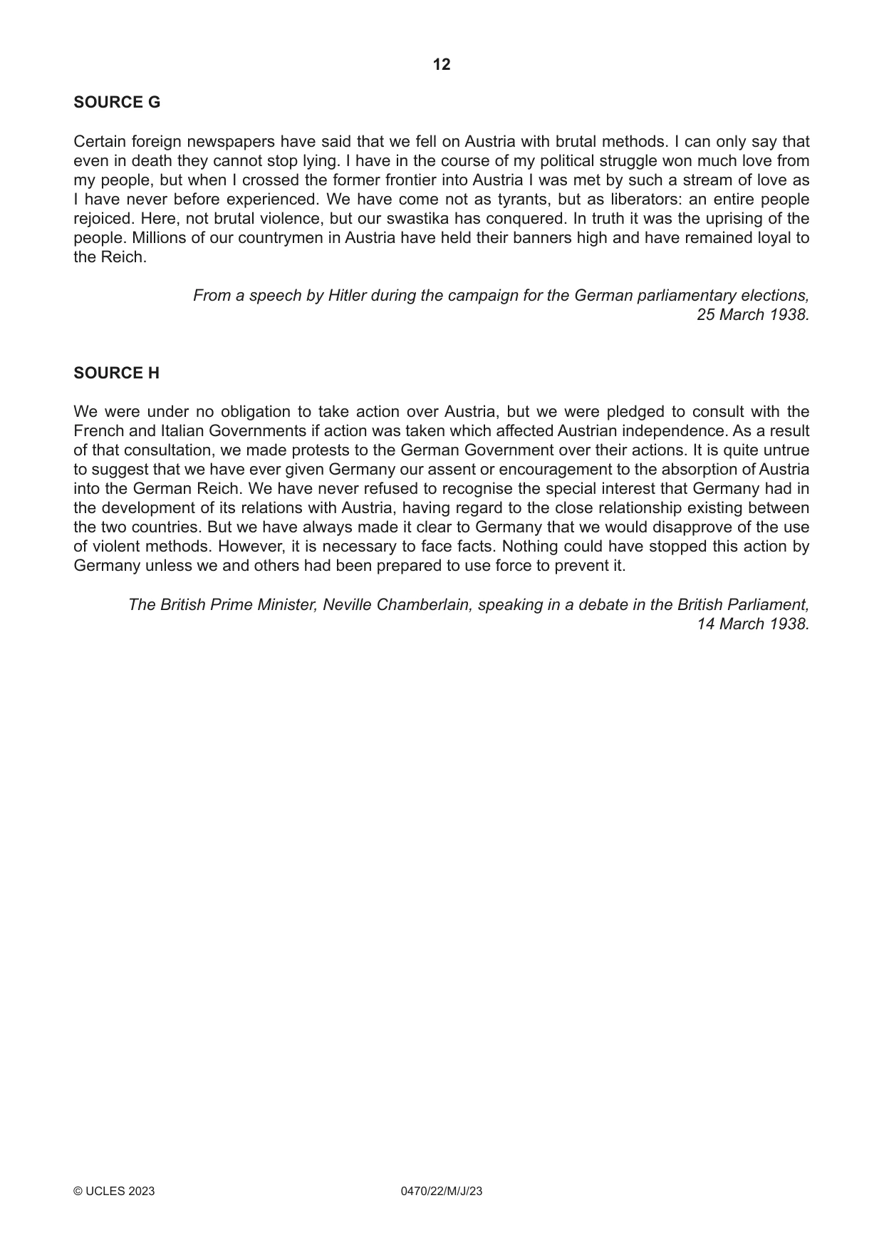 Cambridge IGCSE History 0470 2023 May/June Paper 2 · Variant 2 question paper, page 12 of 16