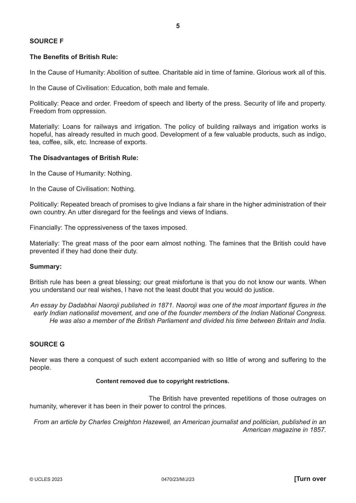 Cambridge IGCSE History 0470 2023 May/June Paper 2 · Variant 3 question paper, page 5 of 16