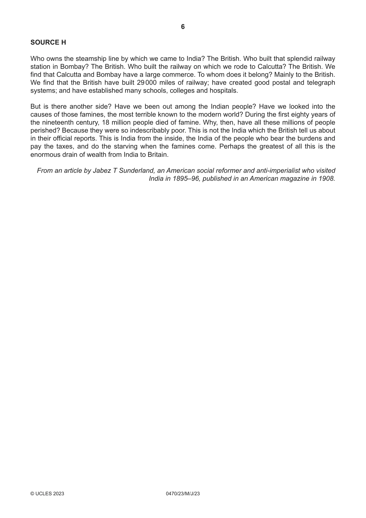 Cambridge IGCSE History 0470 2023 May/June Paper 2 · Variant 3 question paper, page 6 of 16