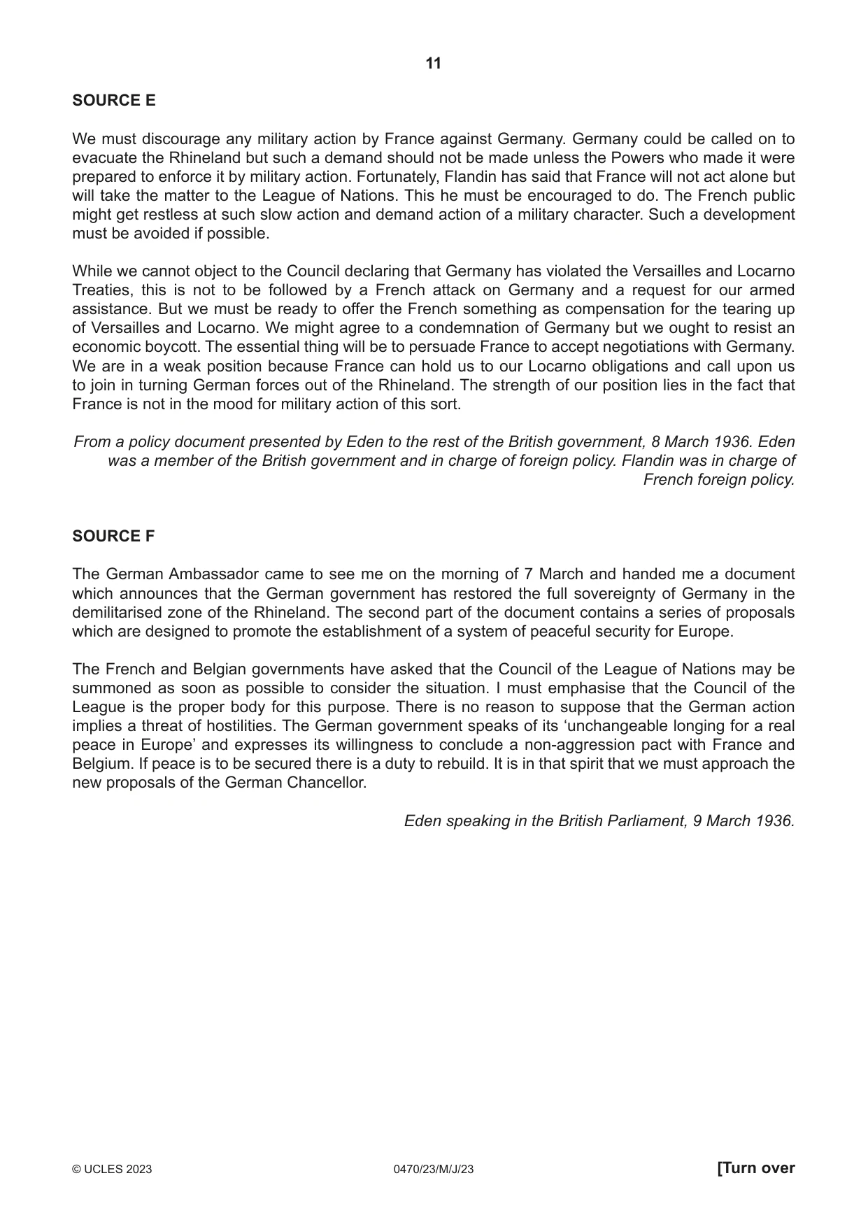 Cambridge IGCSE History 0470 2023 May/June Paper 2 · Variant 3 question paper, page 11 of 16
