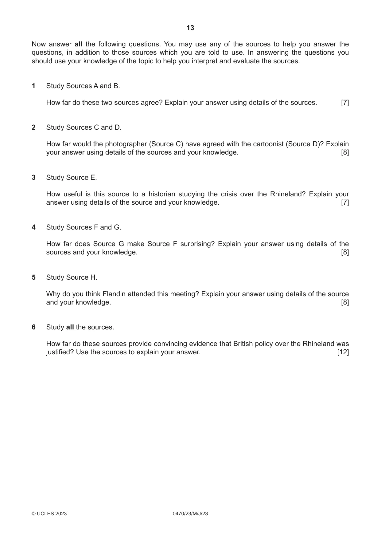 Cambridge IGCSE History 0470 2023 May/June Paper 2 · Variant 3 question paper, page 13 of 16