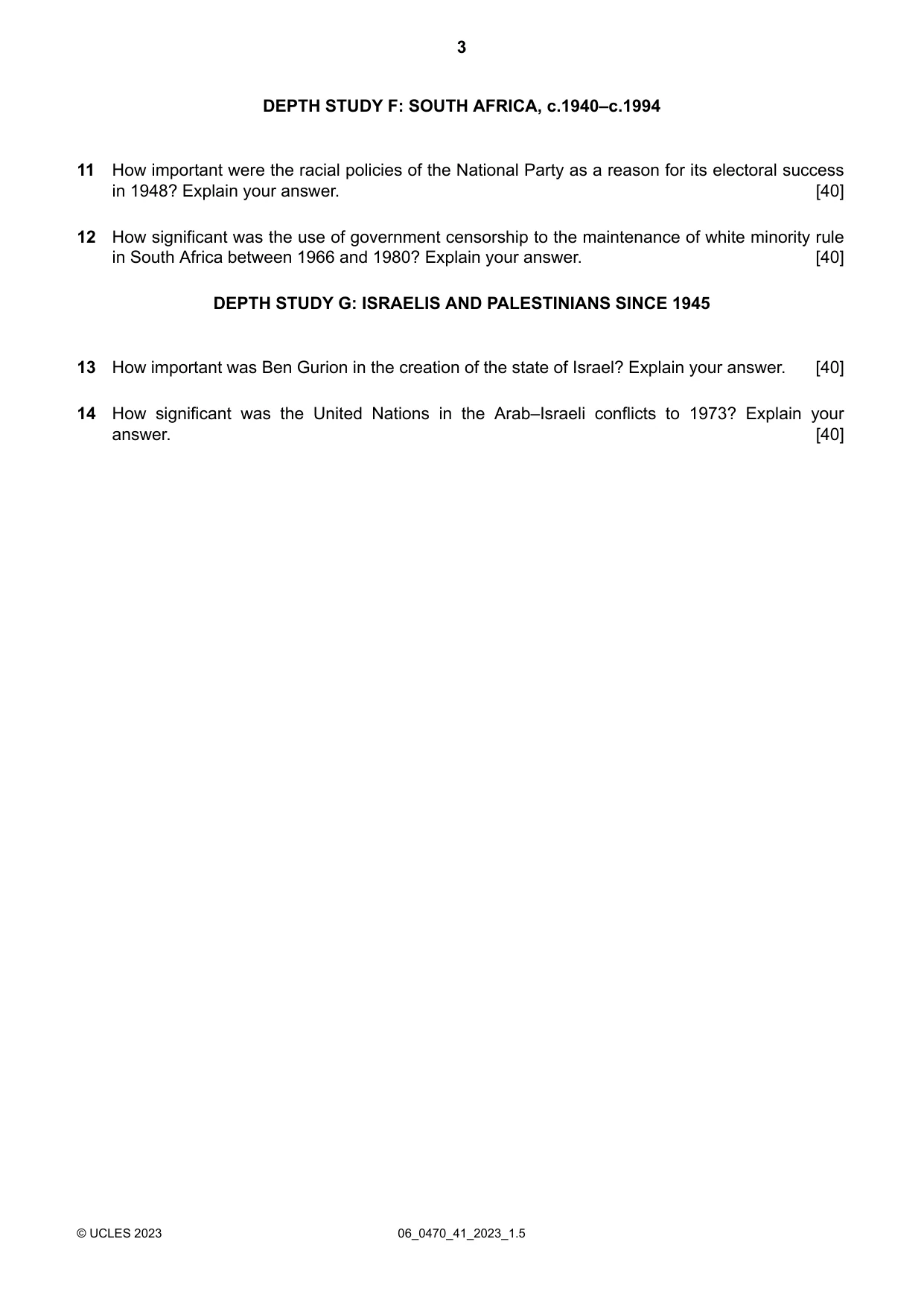 Cambridge IGCSE History 0470 2023 May/June Paper 4 · Variant 1 question paper, page 3 of 4